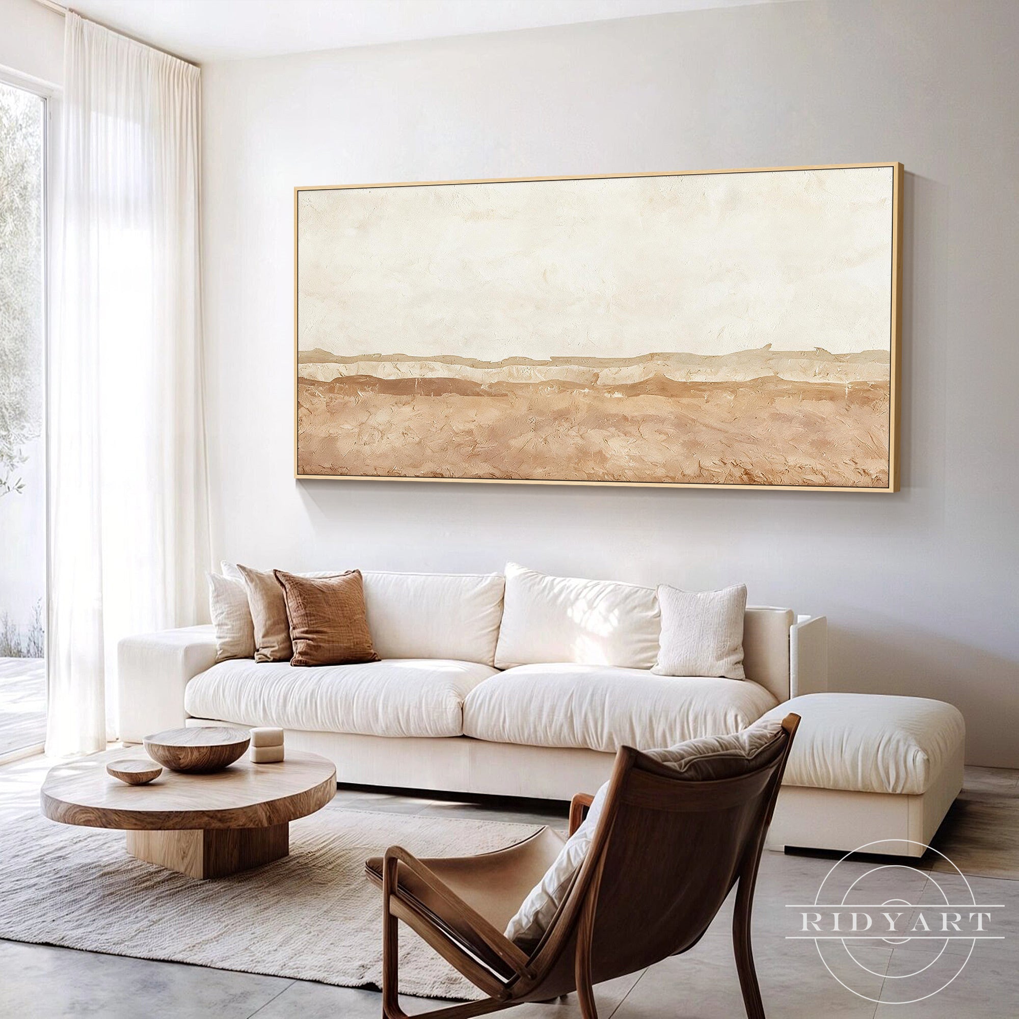 Modern minimalist textured painting in beige and brown tones