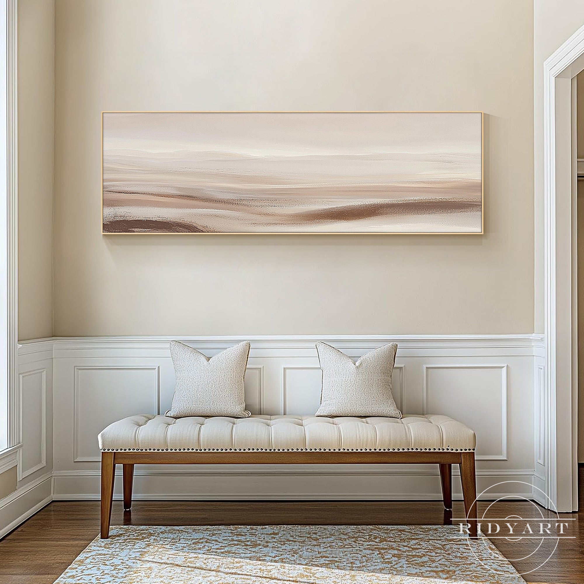 Minimalist landscape artwork in cream and beige colors