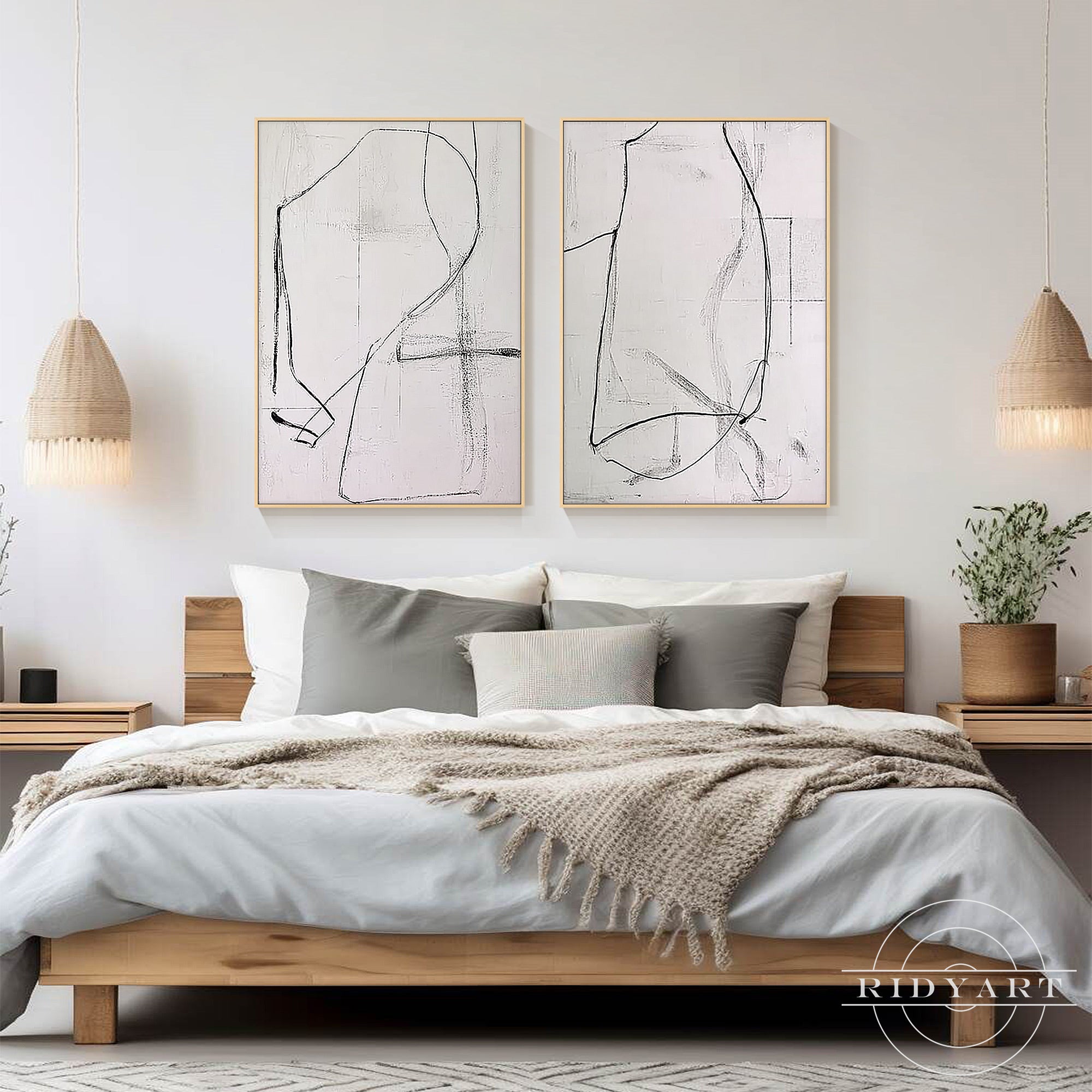 Modern beige and white abstract canvas art for elegant home interiors