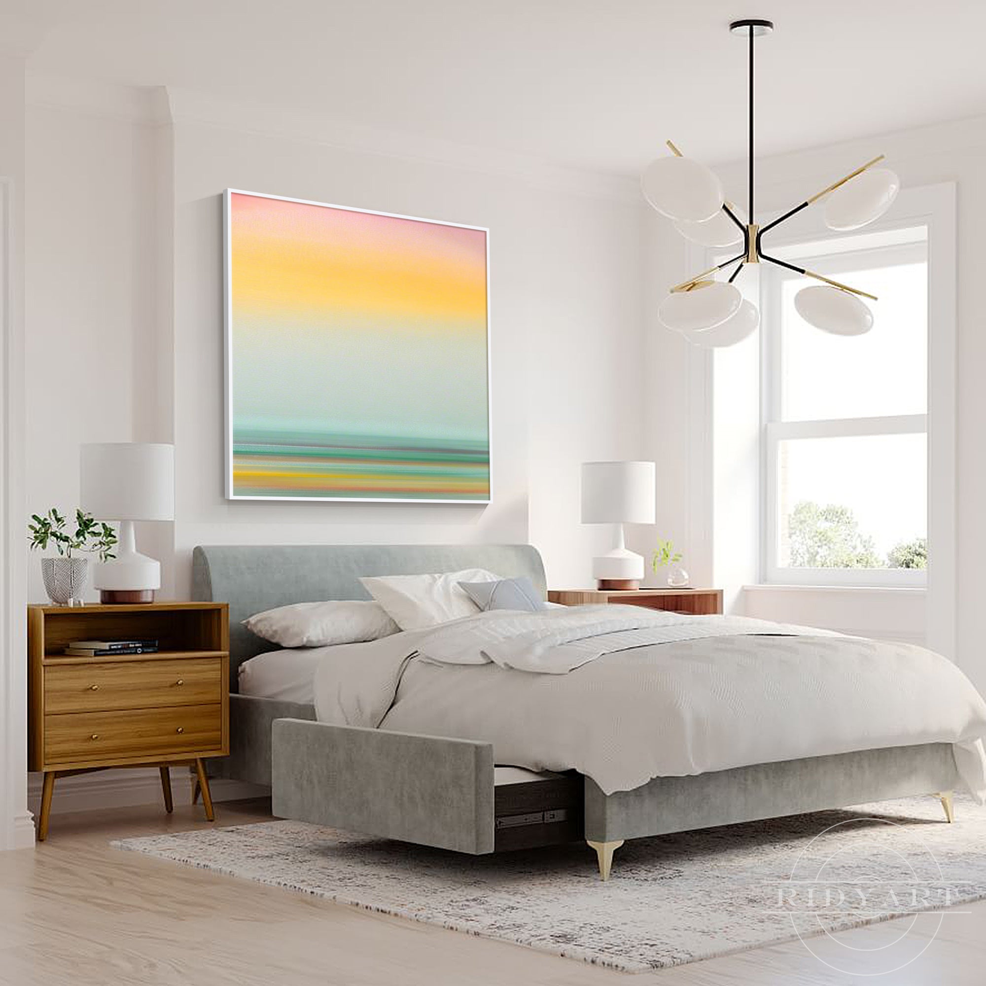 100% hand-painted oil abstract sunset painting on square canvas with custom brush textures