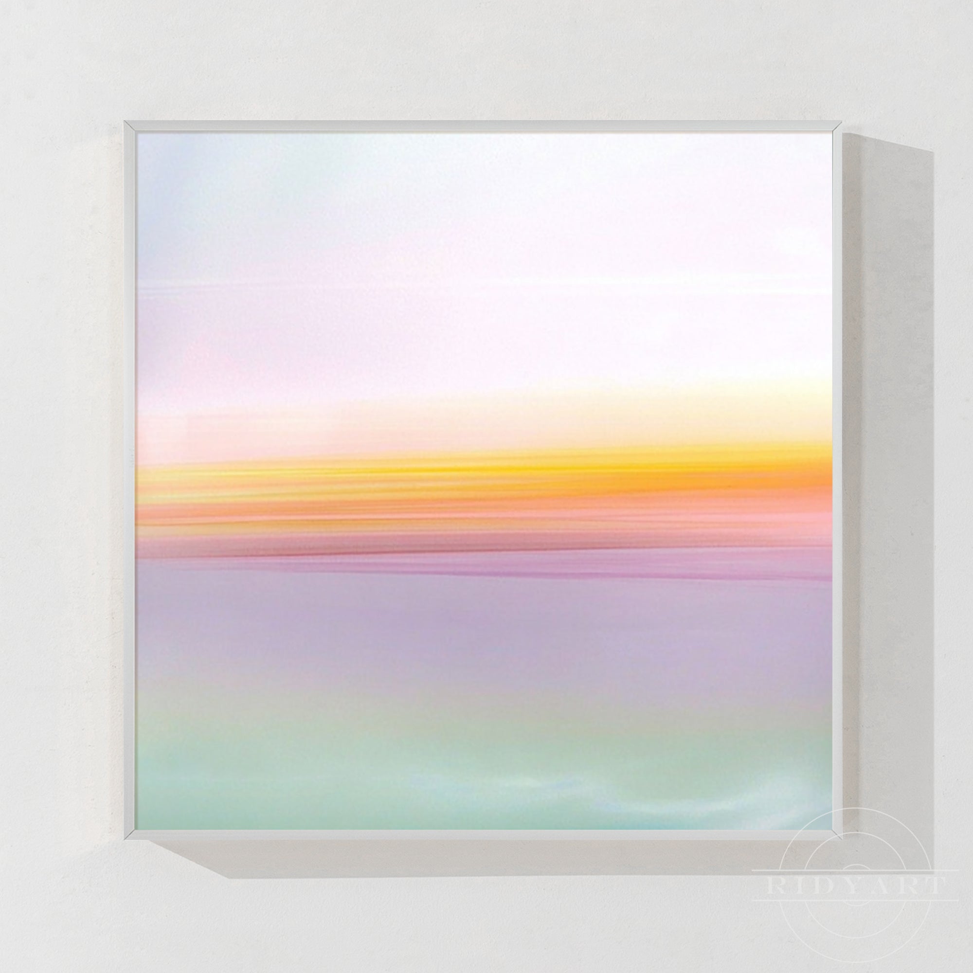 Hand-painted abstract pastel sunset wall art with soft pink and yellow tones