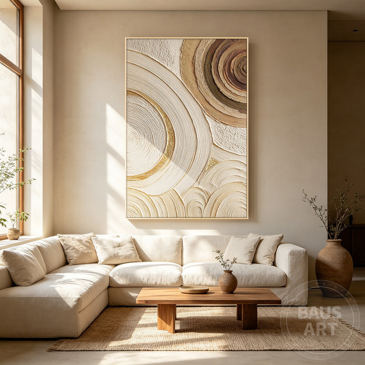 Large neutral abstract artwork for modern home decor