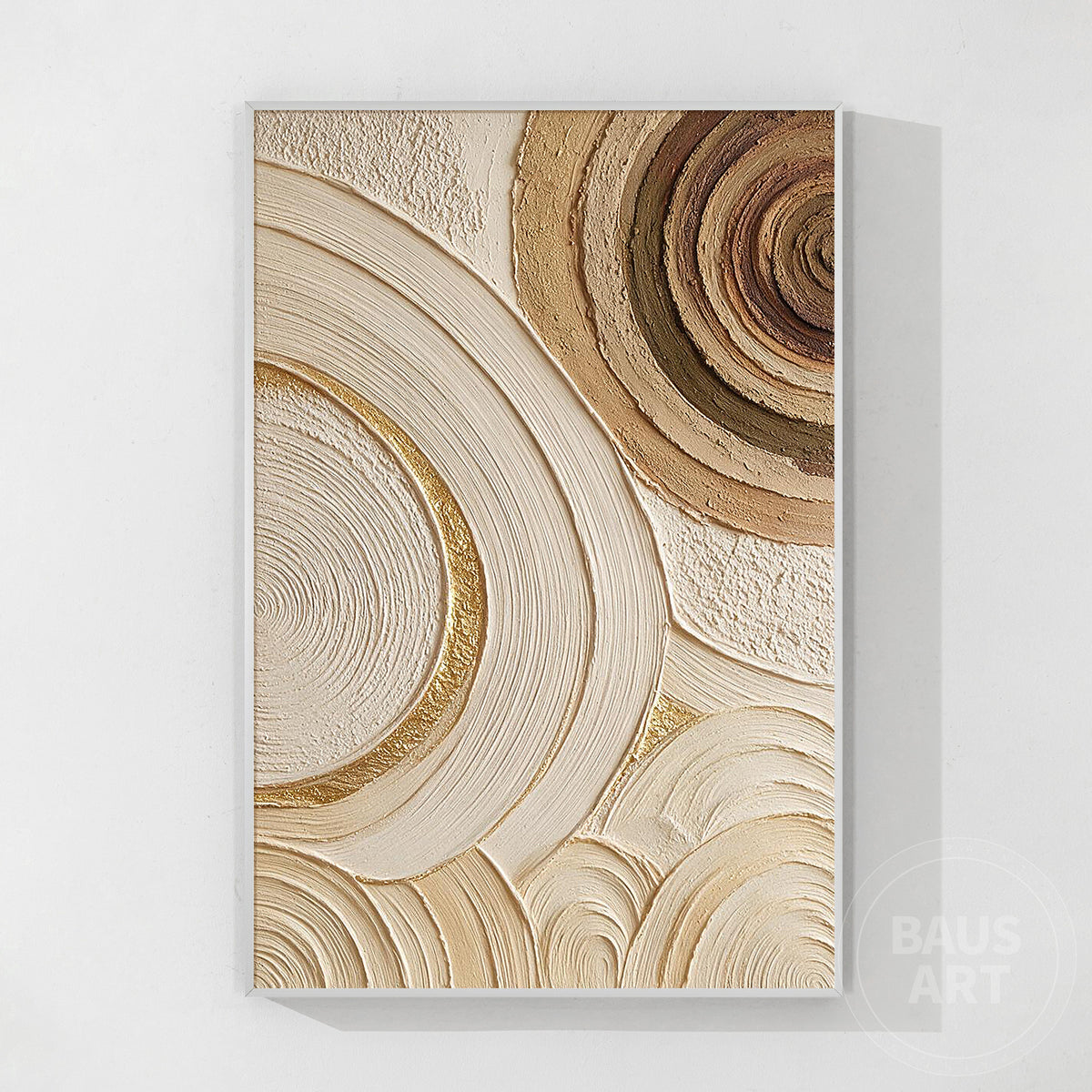 Neutral textured abstract wall art with gold accents