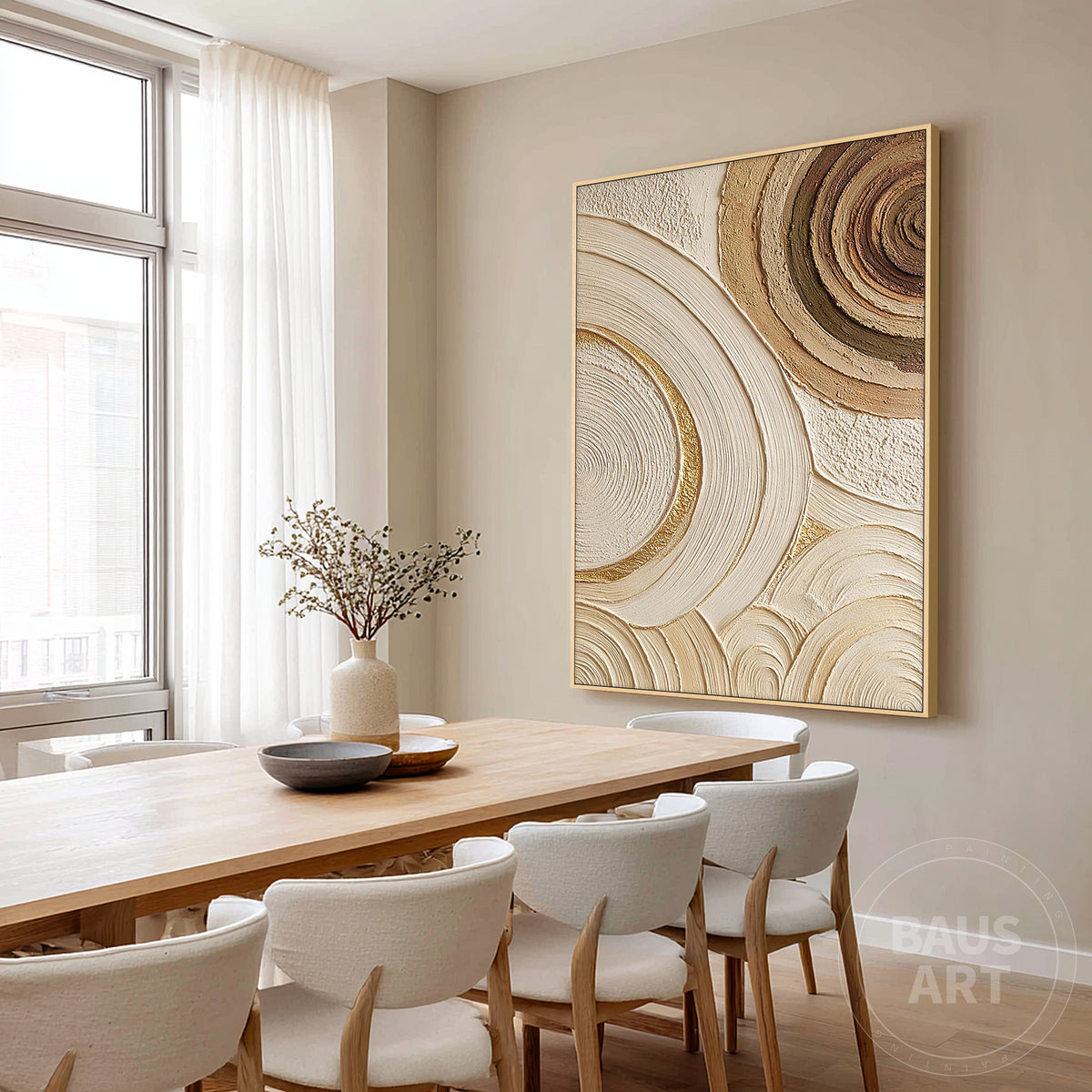 Textured cream and brown abstract canvas painting