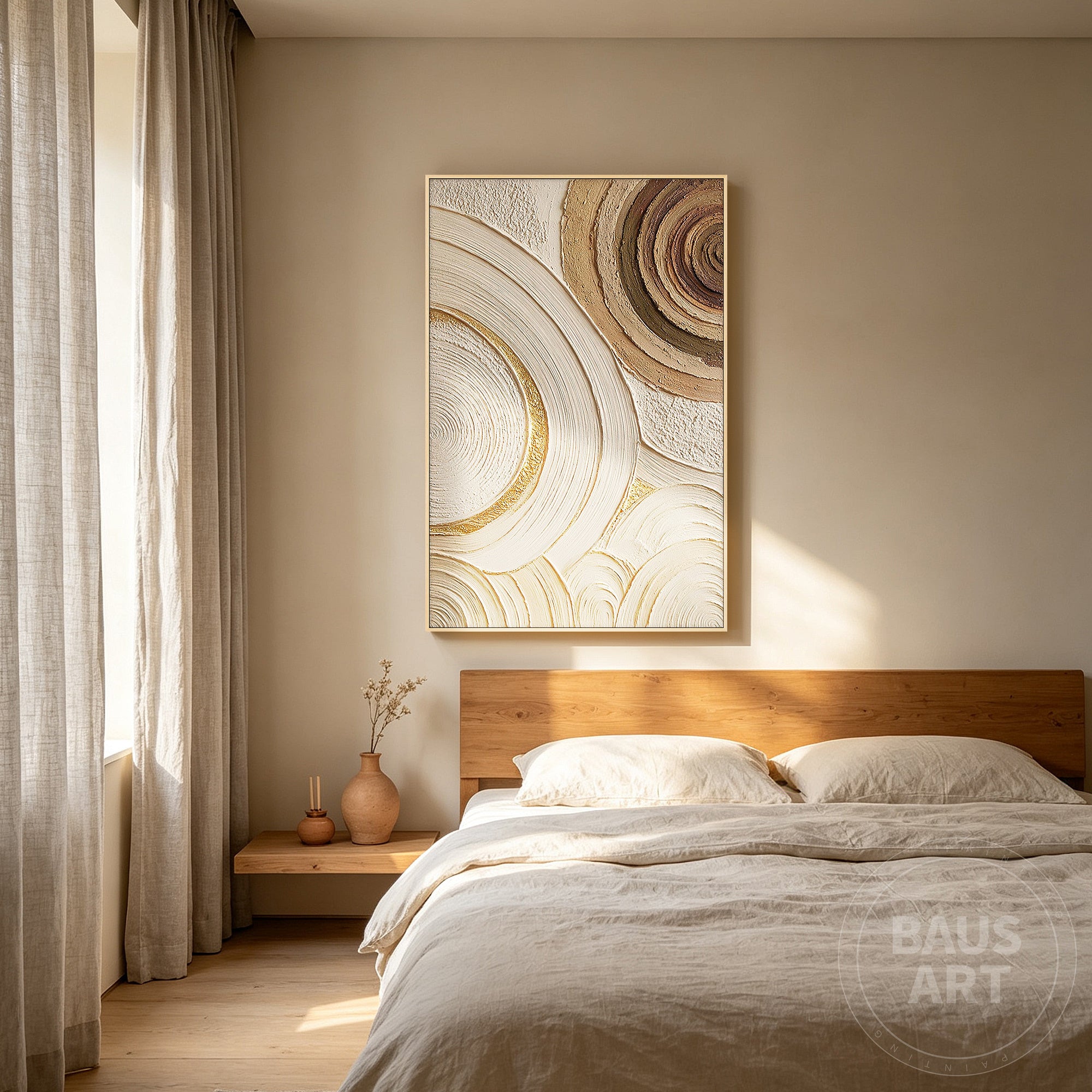 Hand-painted abstract wall art with organic circular forms