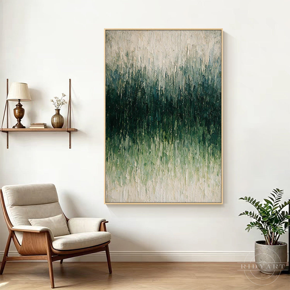 Modern green textured wall art in sage and ivory tones