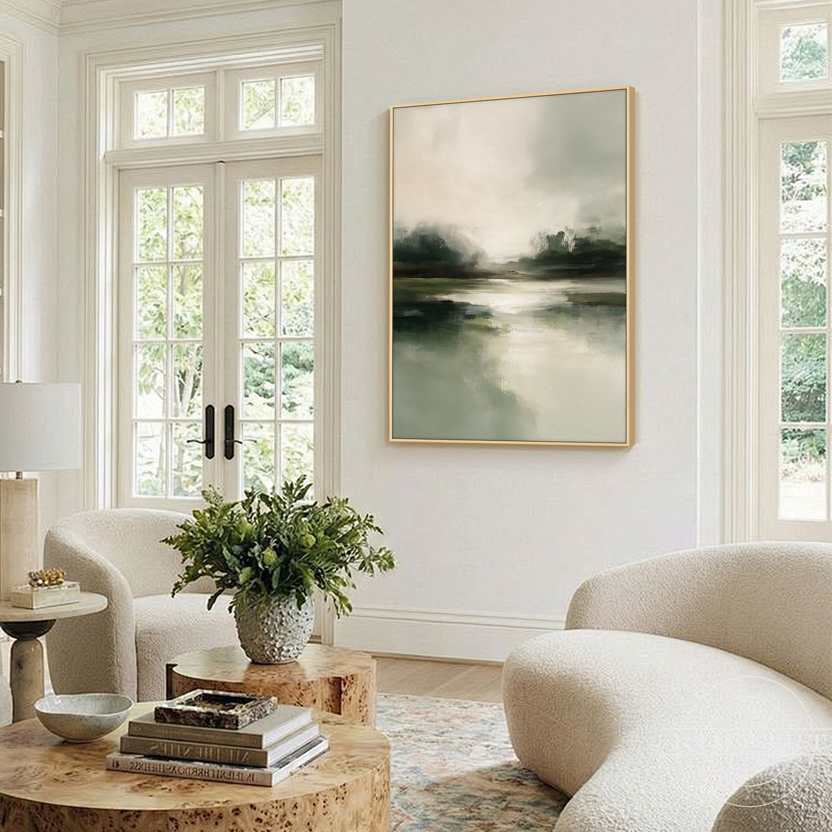 Muted green framed abstract wall art for modern minimalist home decor
