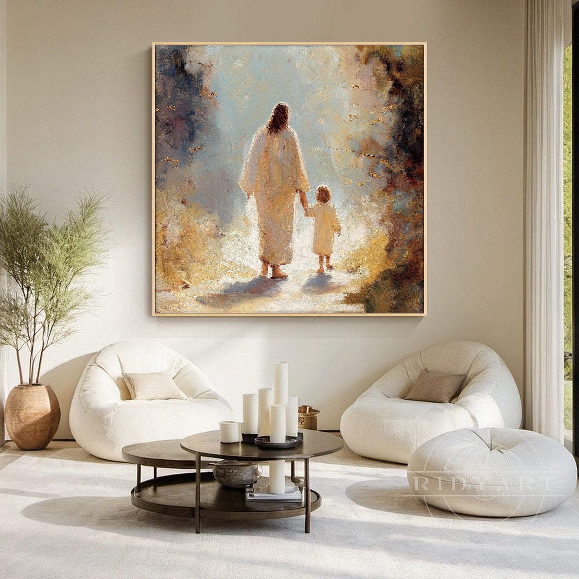 Inspirational Jesus with boy canvas religious home decor