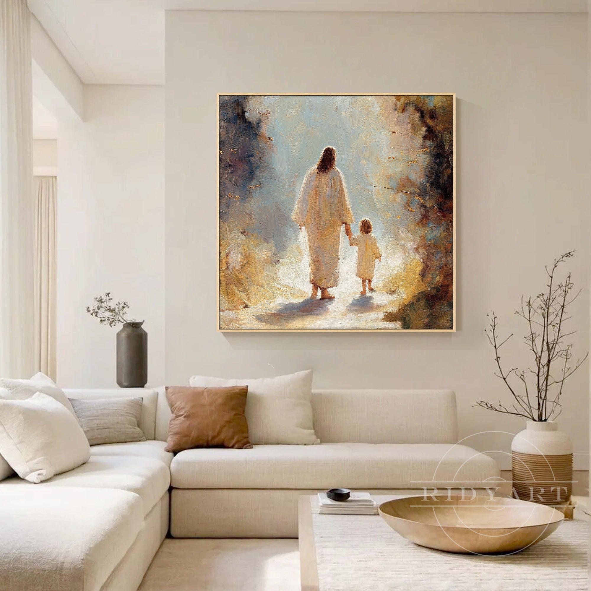 Christian canvas art Jesus guiding boy spiritual wall art