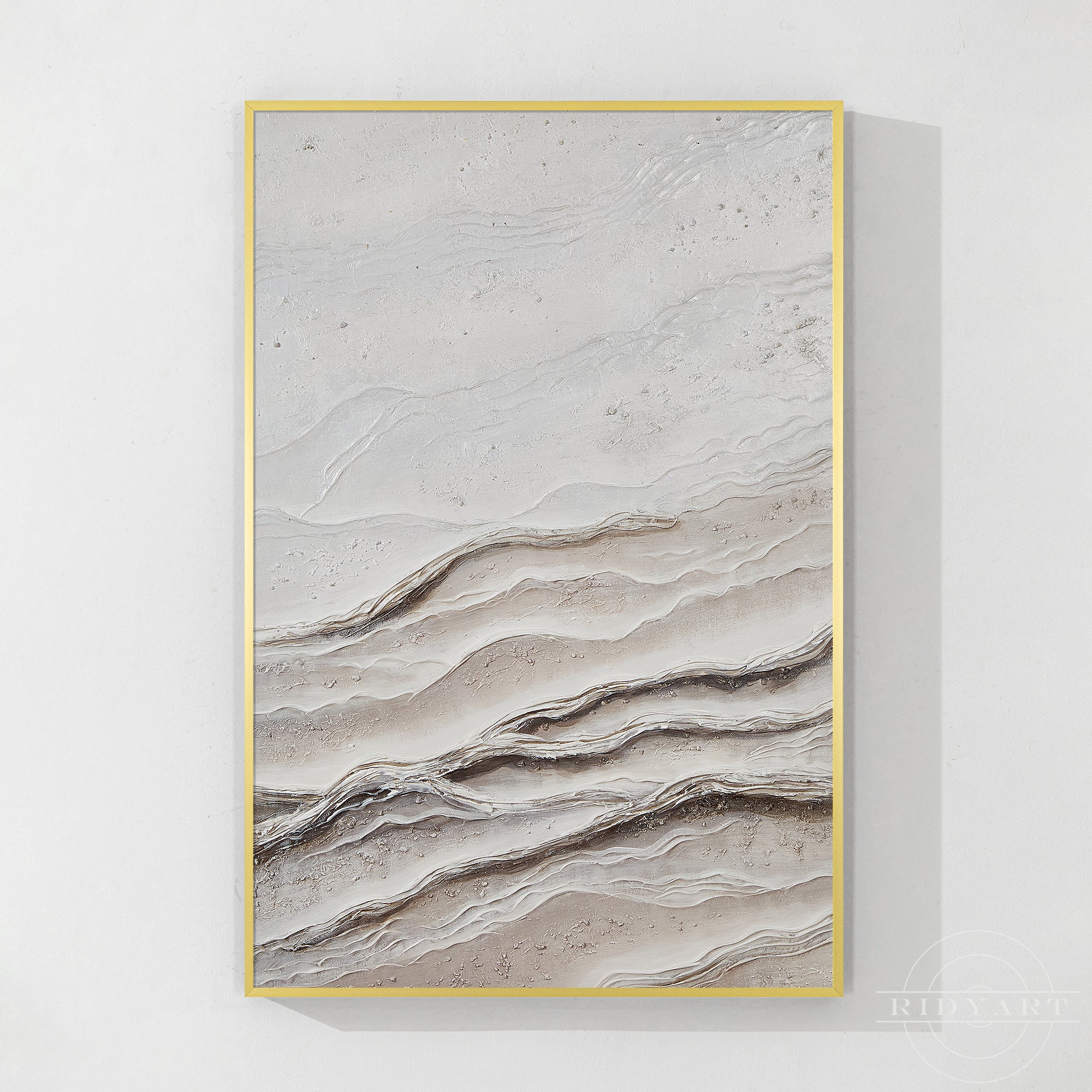studio-art-tripです。 Groot handgeschilderd getextureerd abstract Muurkunst in ivoor en