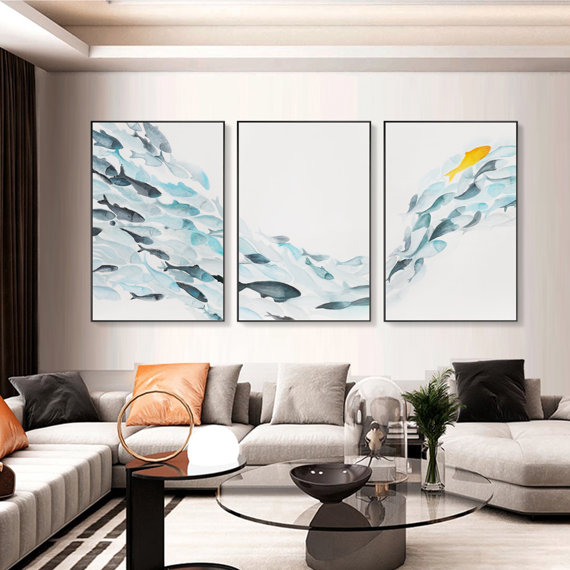 Set of 3 Charming School Of Fish Oil Painting