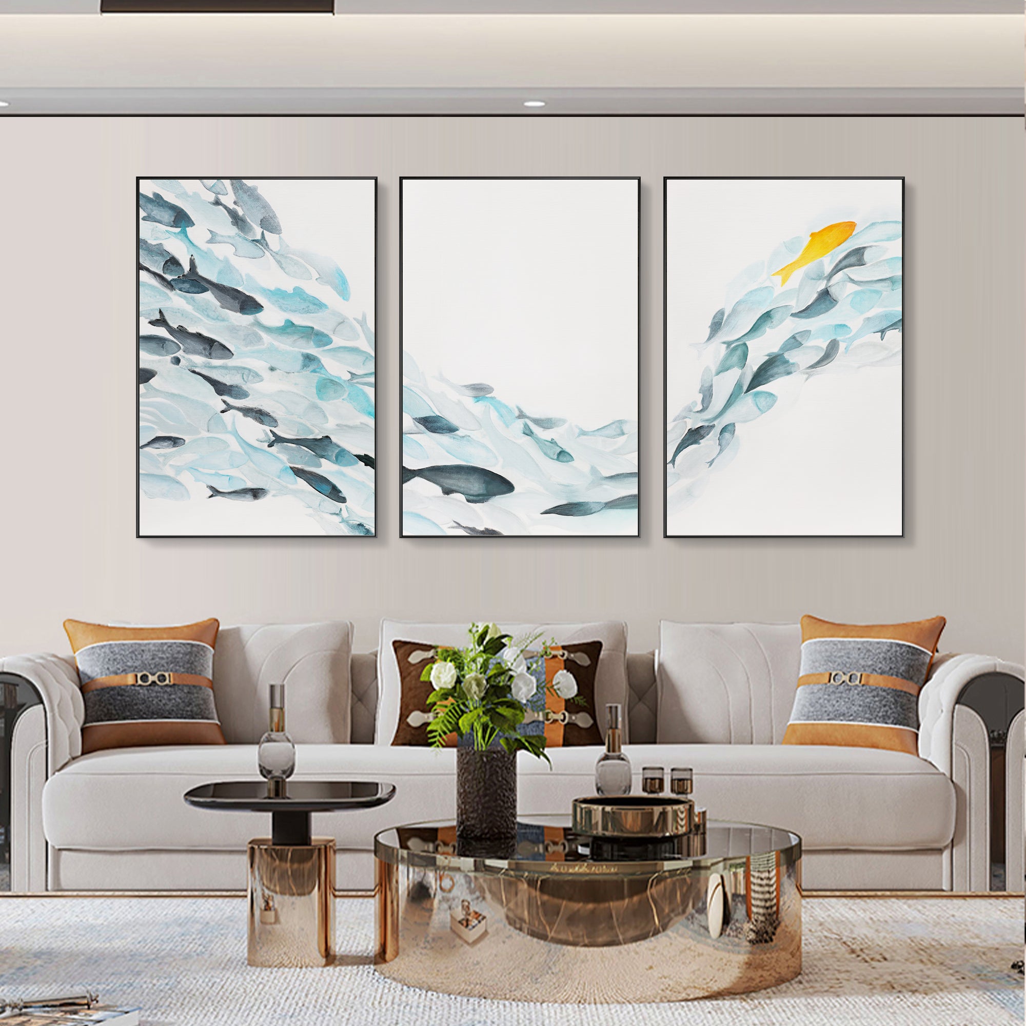 Set of 3 Charming School Of Fish Oil Painting