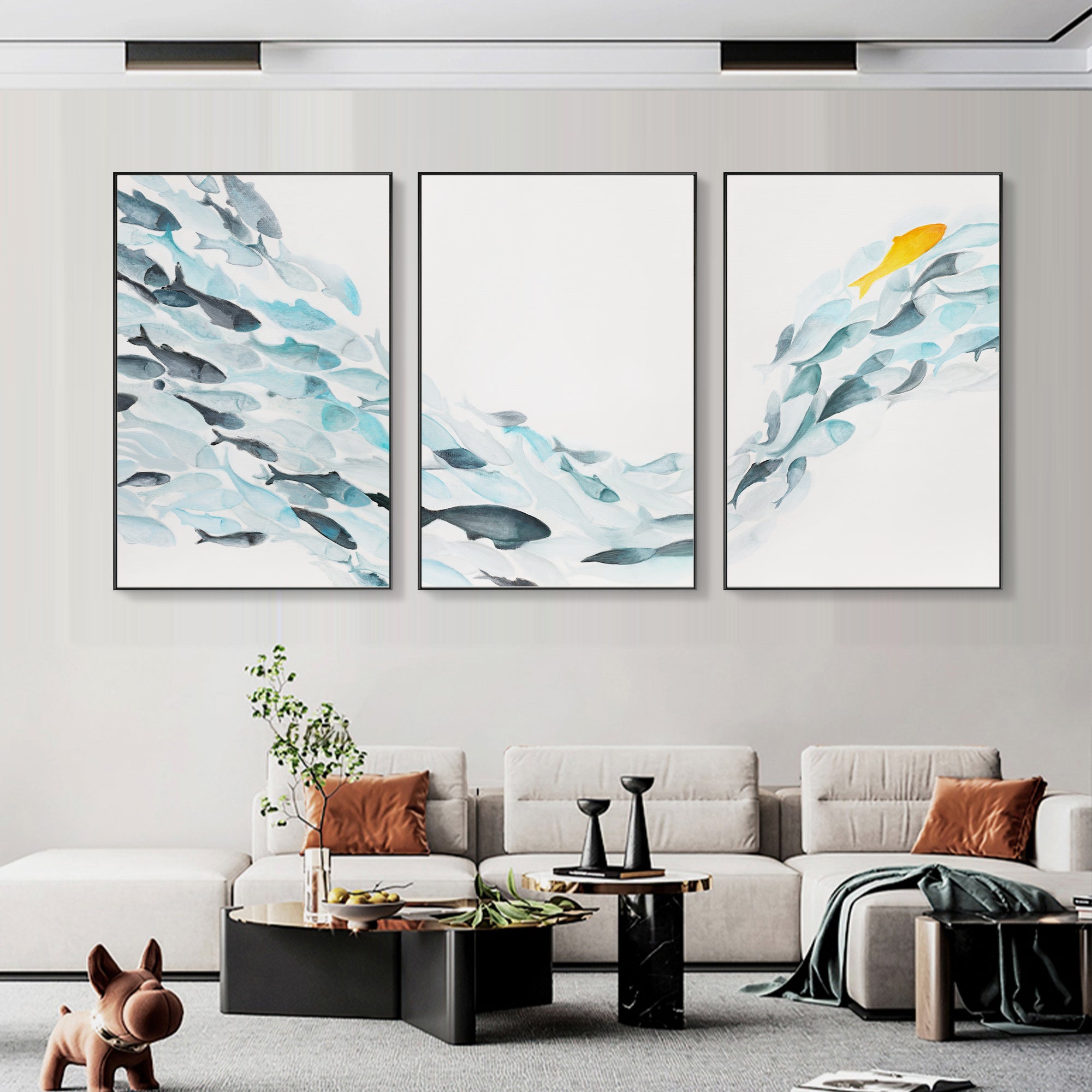 Set of 3 Charming School Of Fish Oil Painting