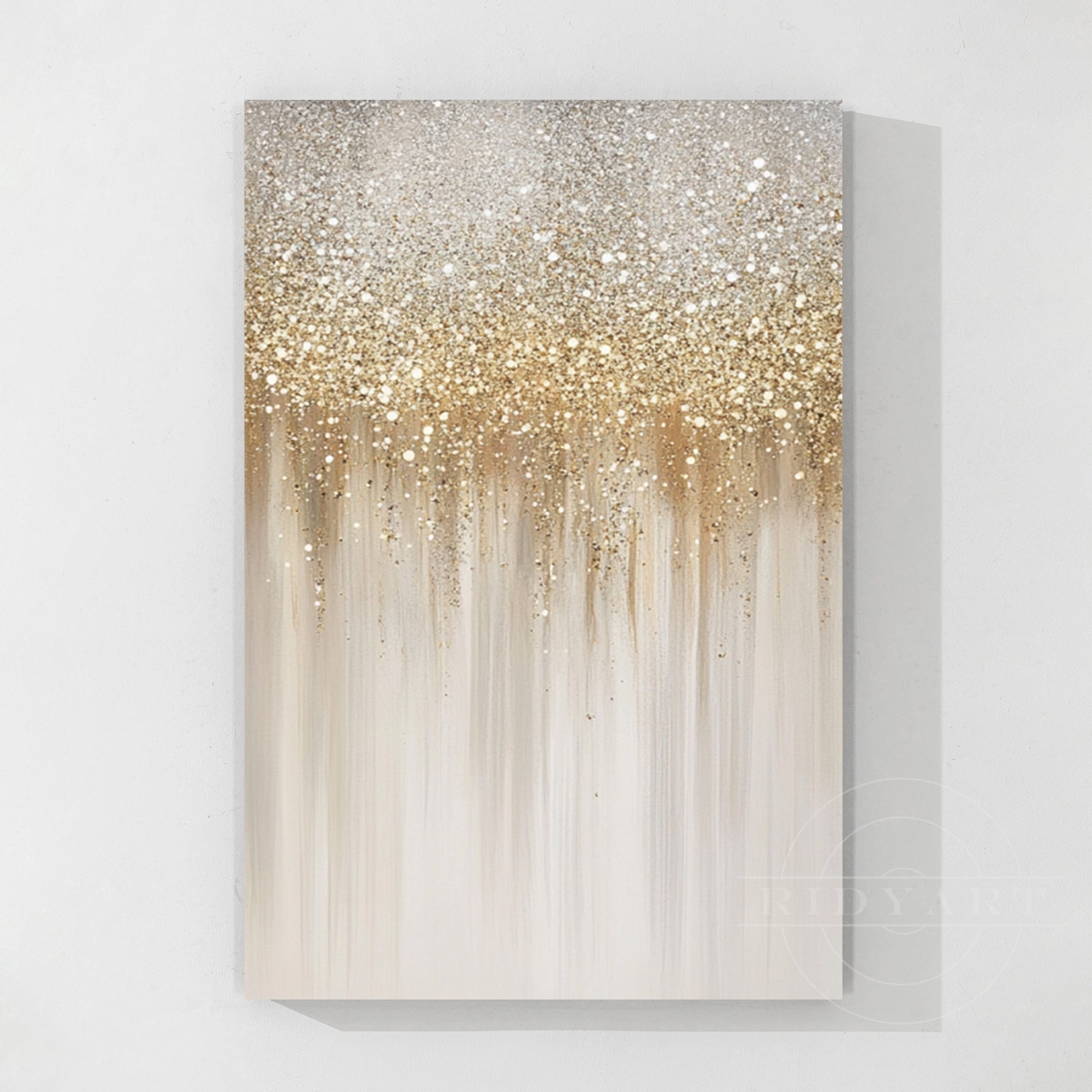 Modern textured canvas artwork in soft beige and gold tones for Scandinavian interior