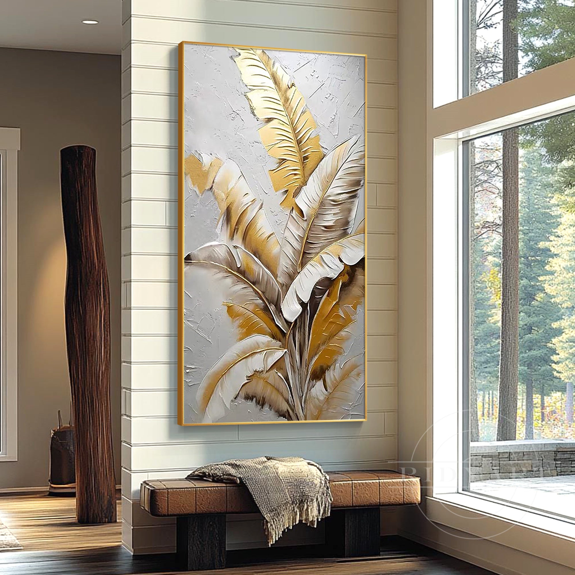 Hand painted gold leaf artwork for hallway wall
