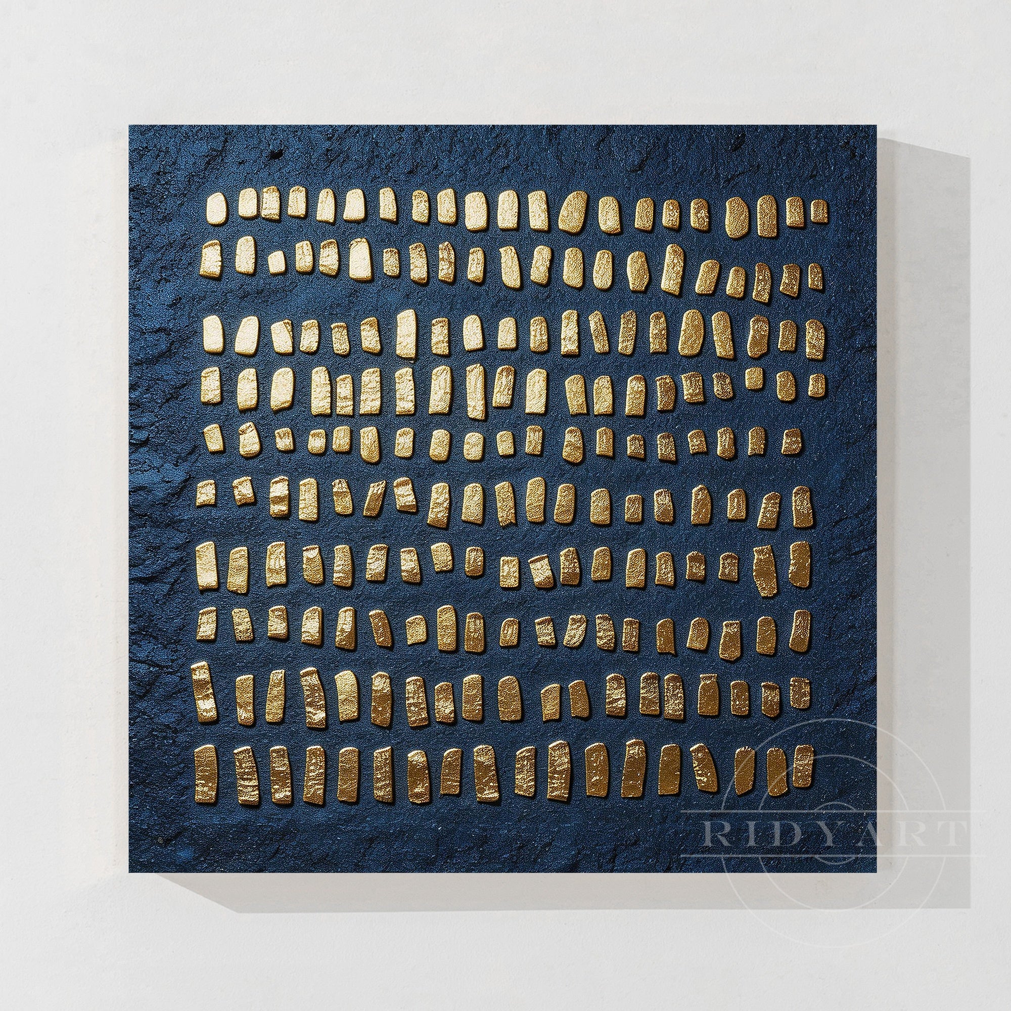 Handmade navy blue and gold textured abstract wall art