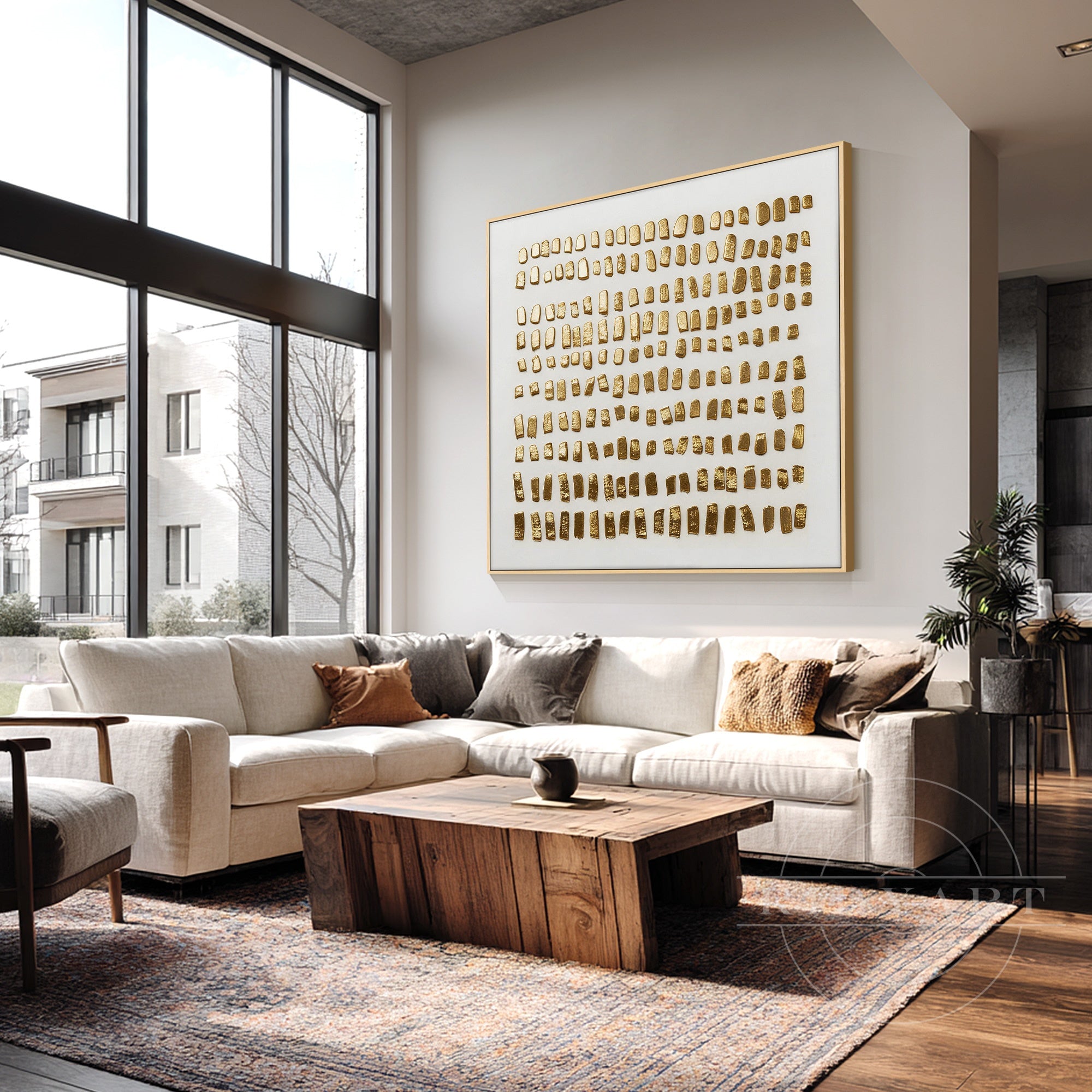 Minimalist gold textured canvas painting