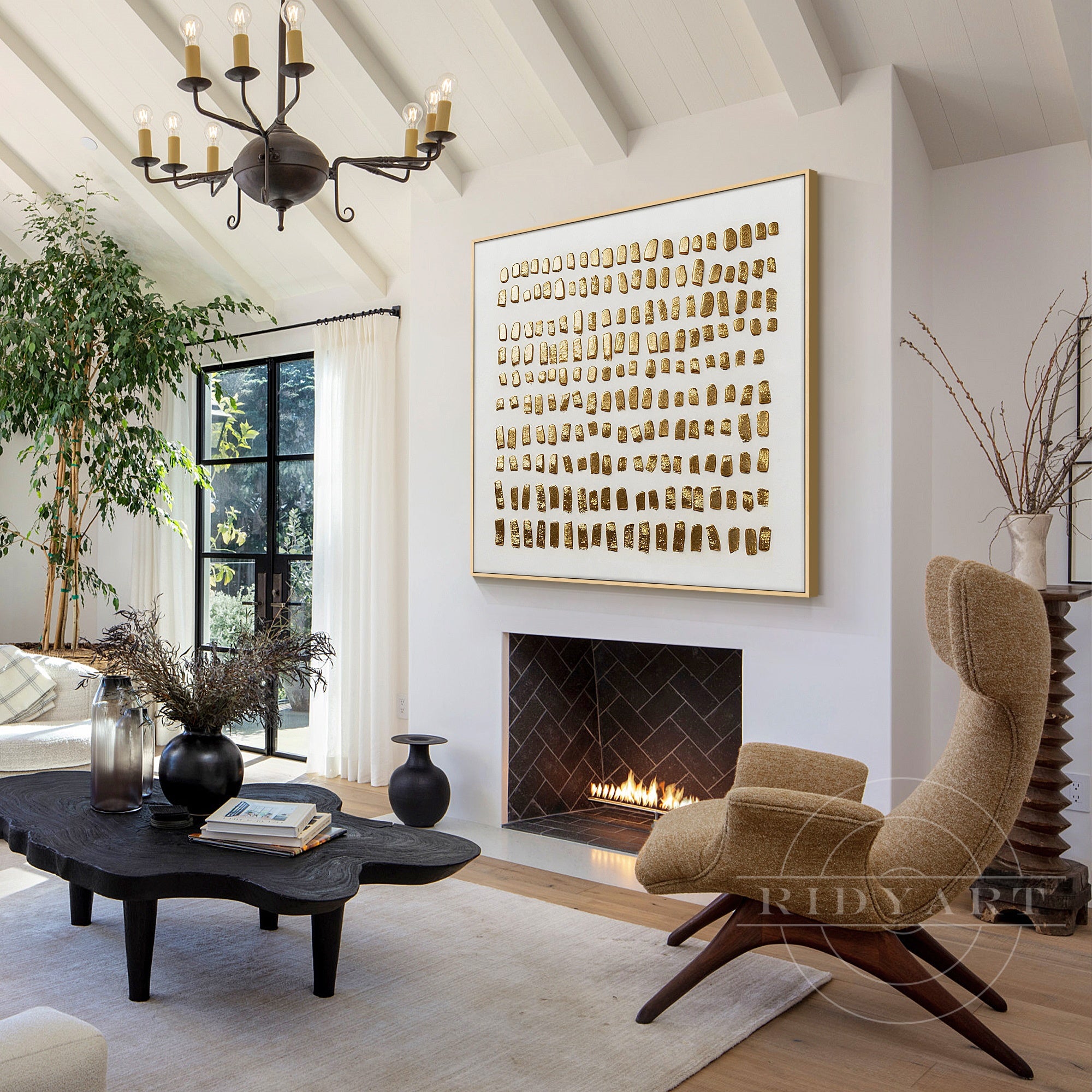 Hand painted geometric gold art