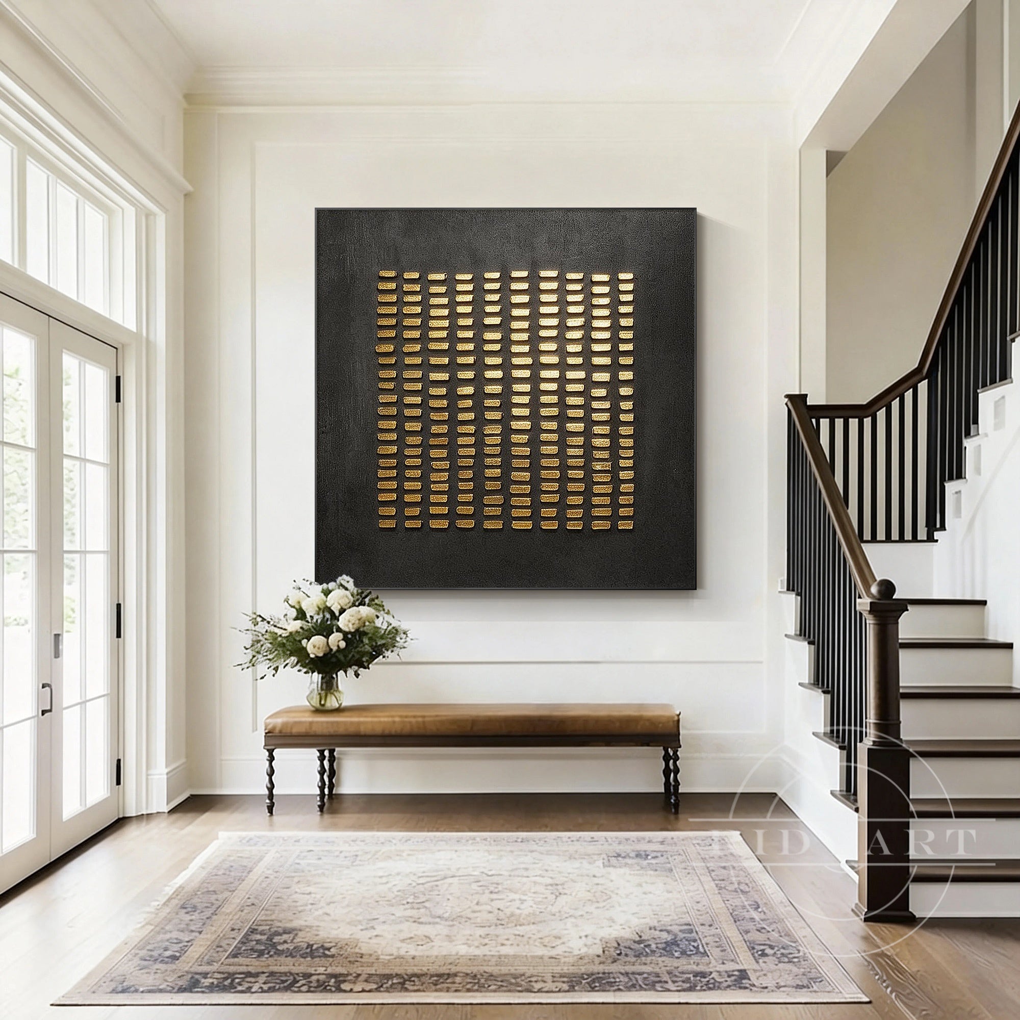 Black gold textured abstract wall art