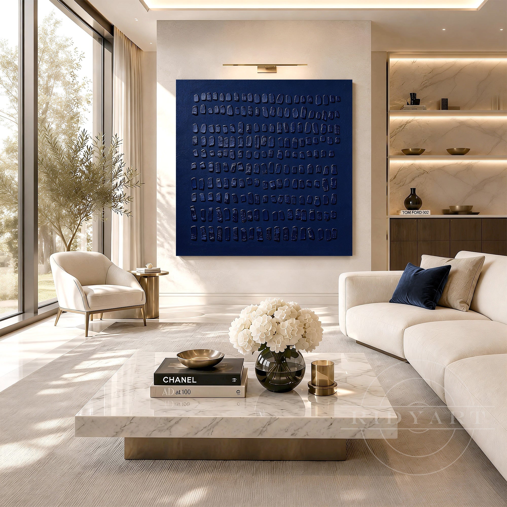 Contemporary hand painted blue wall art decor