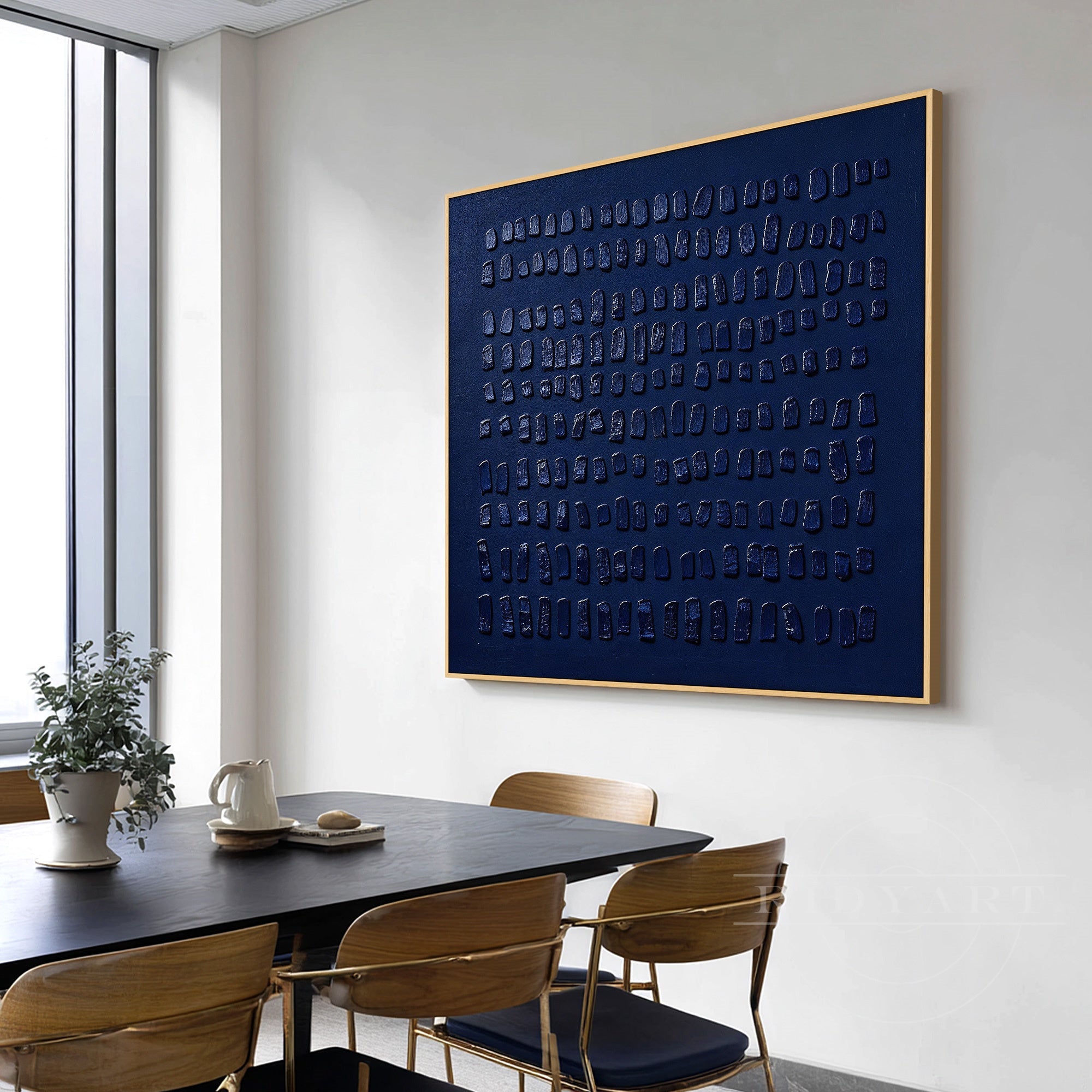 Modern navy blue handmade wall decor painting