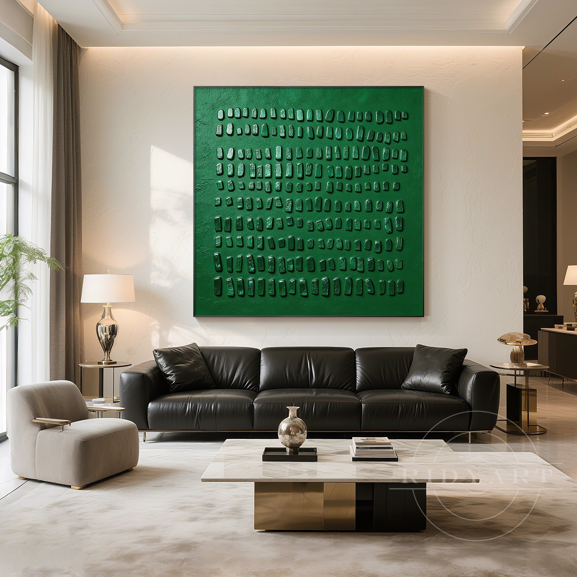 3D raised texture green canvas painting