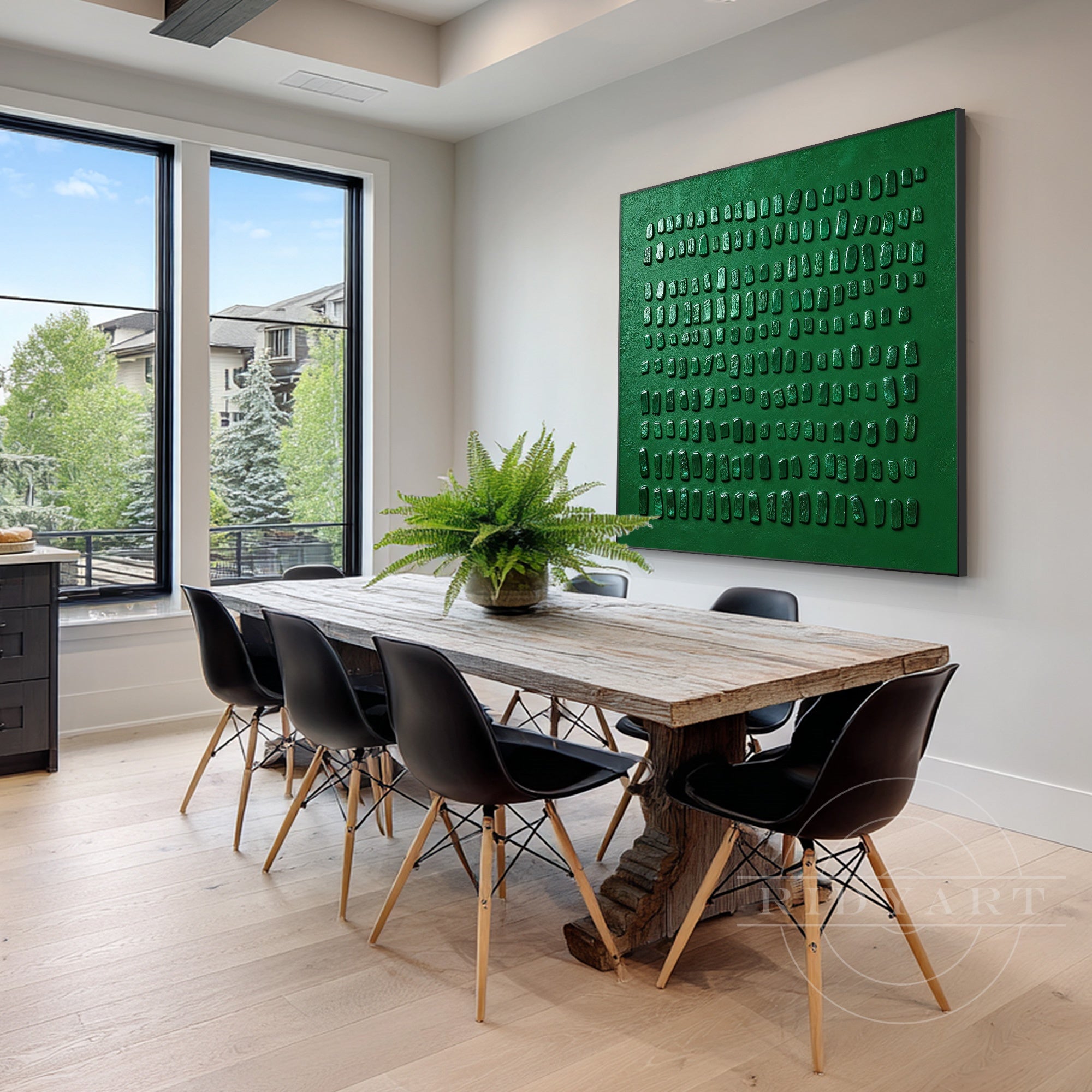 Abstract green canvas art for living room wall
