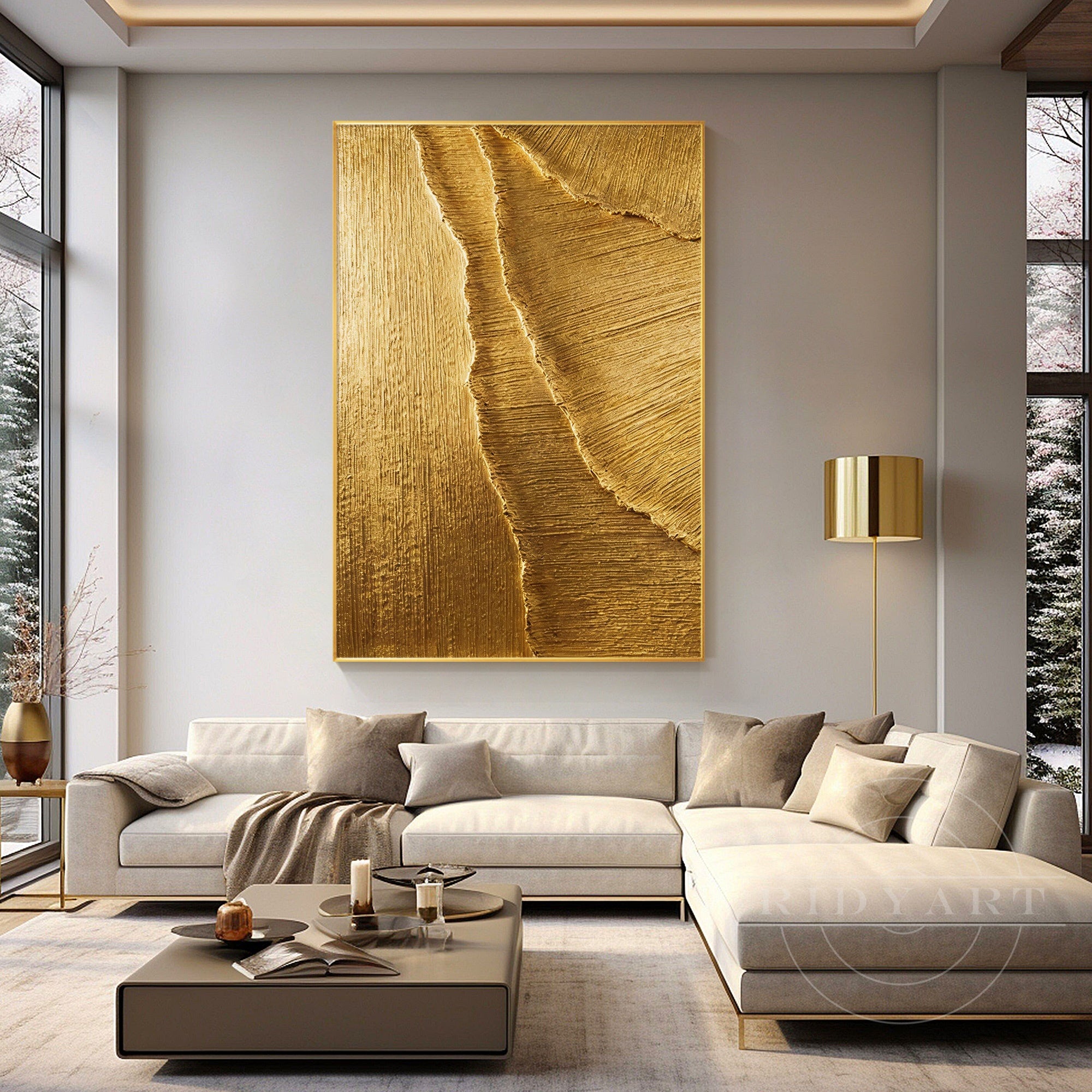 Modern luxury gold texture art for living room