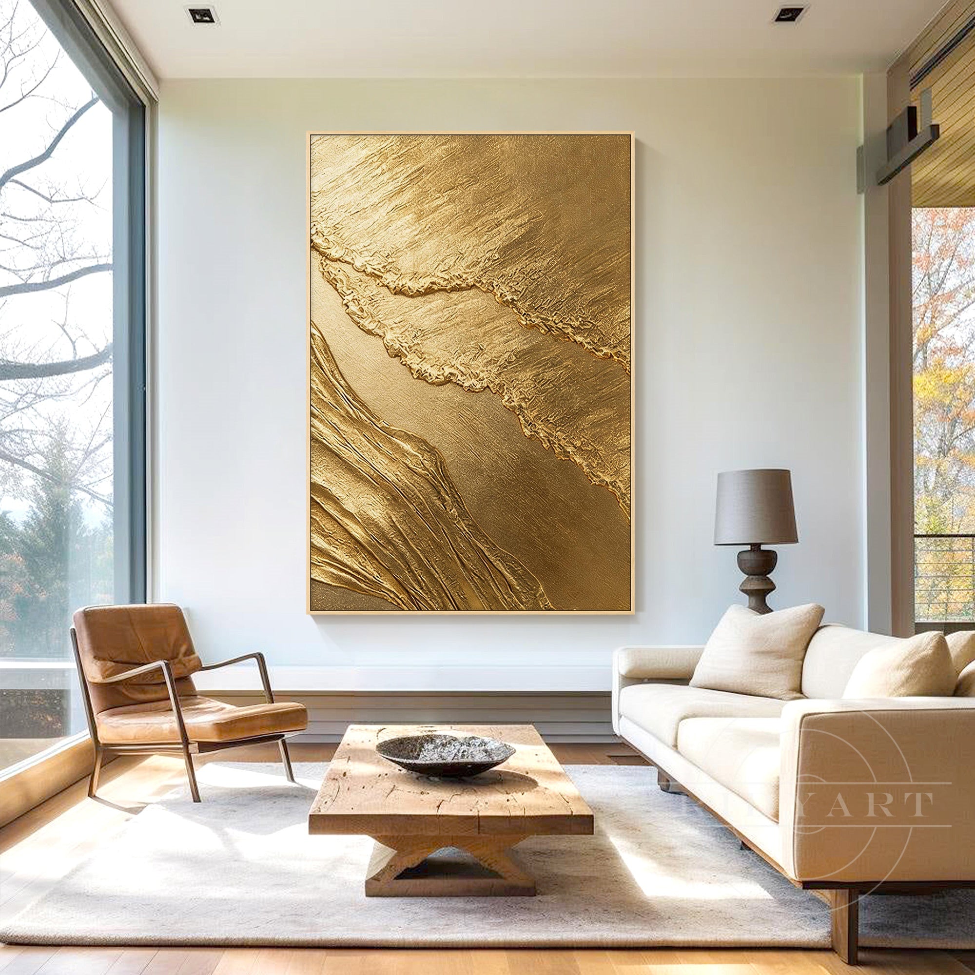 Hand painted 3D heavy texture gold canvas art