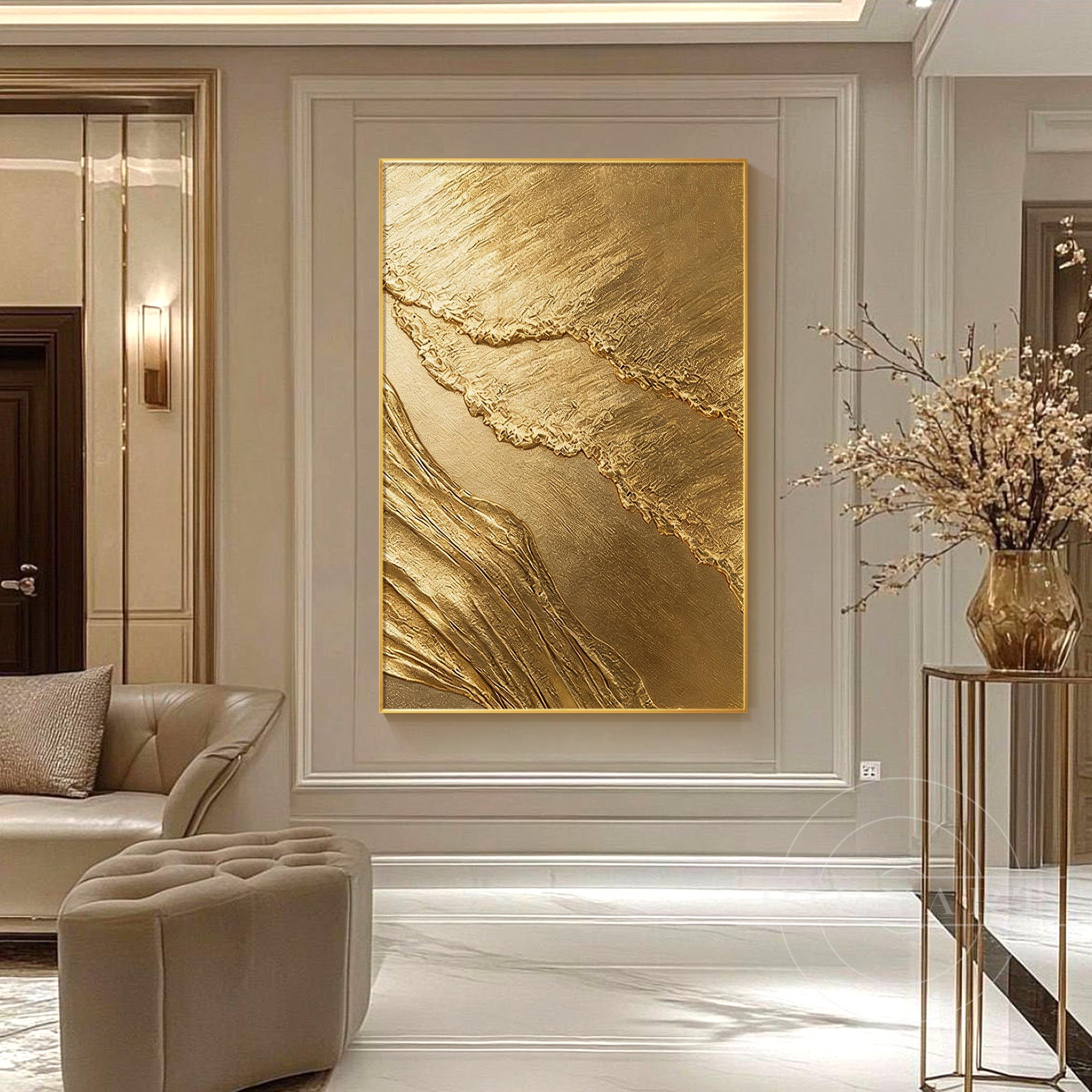 Modern luxury gold texture art for living room