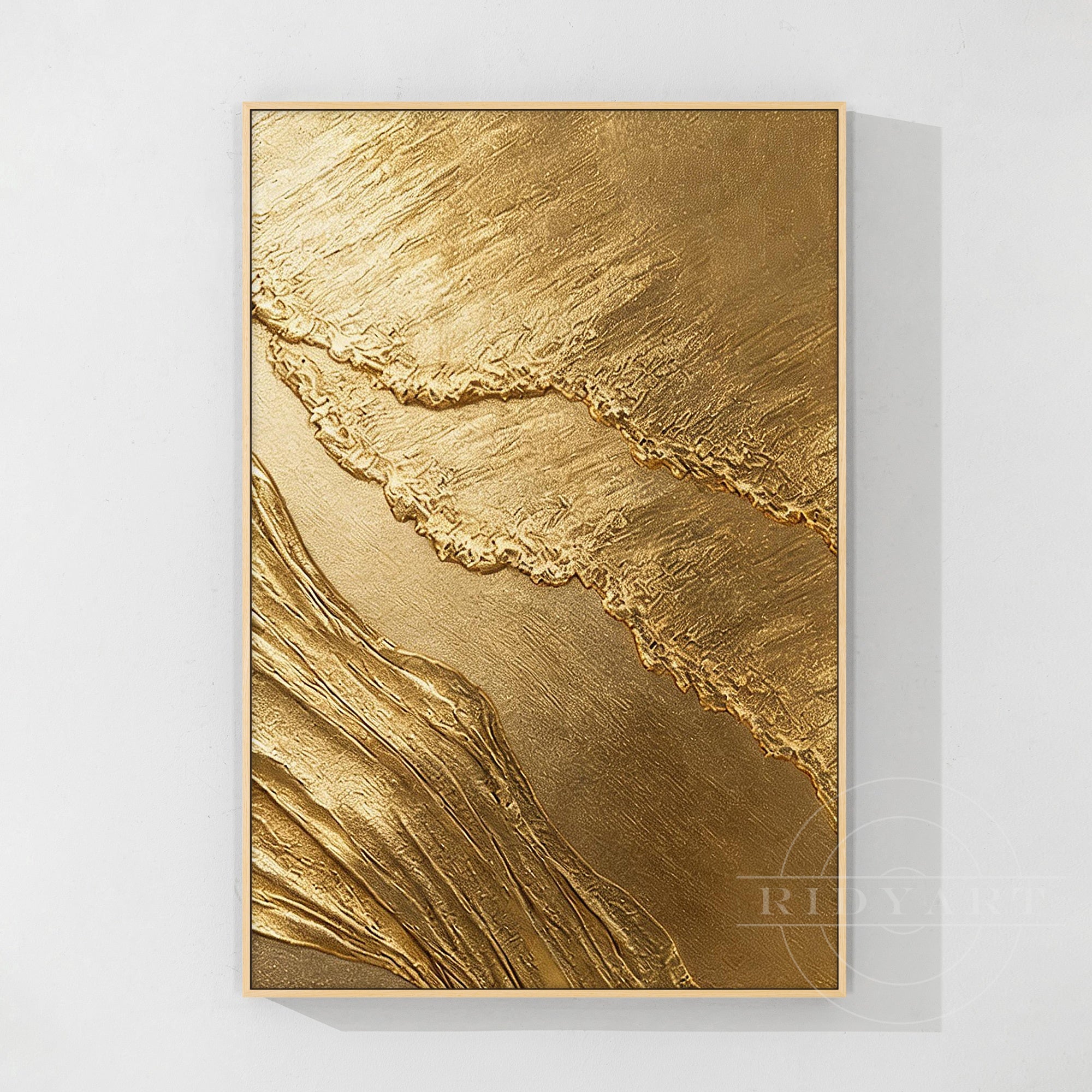 Gold textured abstract wall art in floater frame