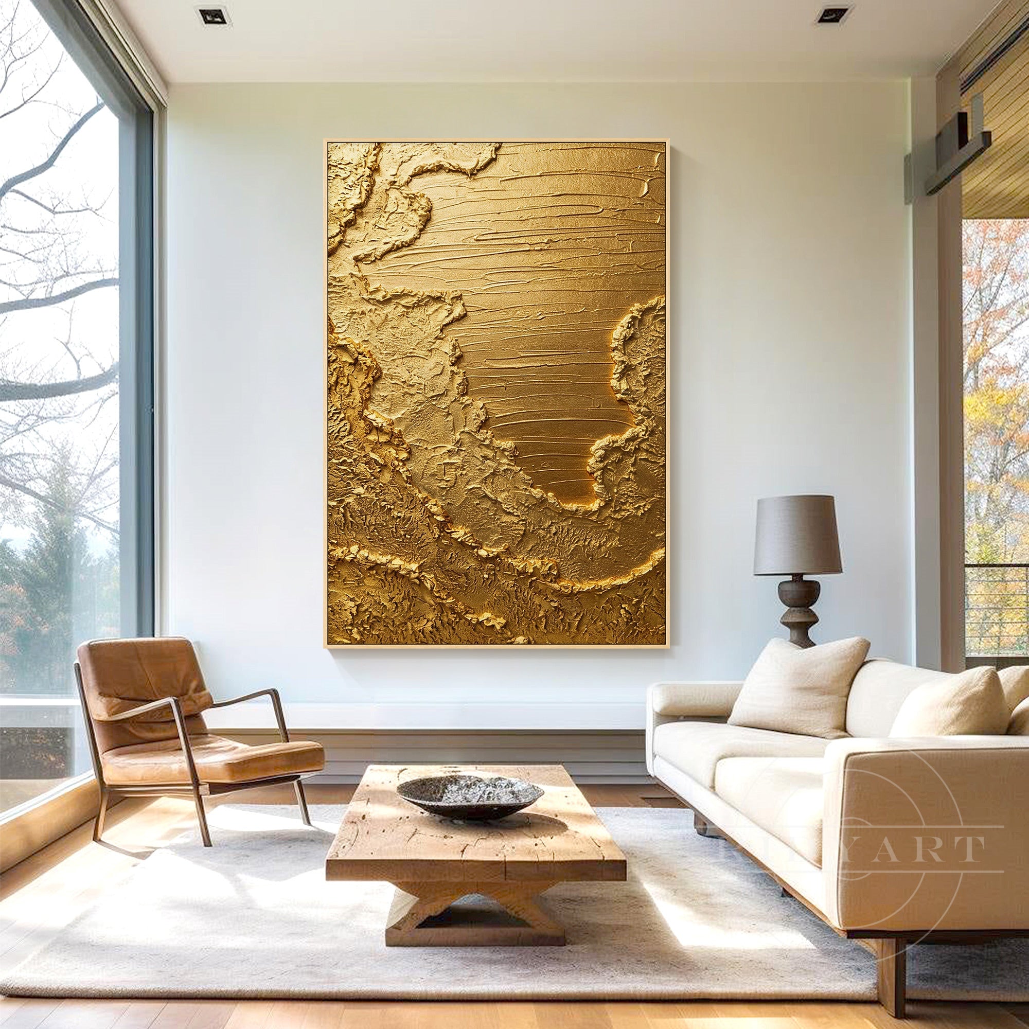 Heavy texture gold leaf canvas painting for living room