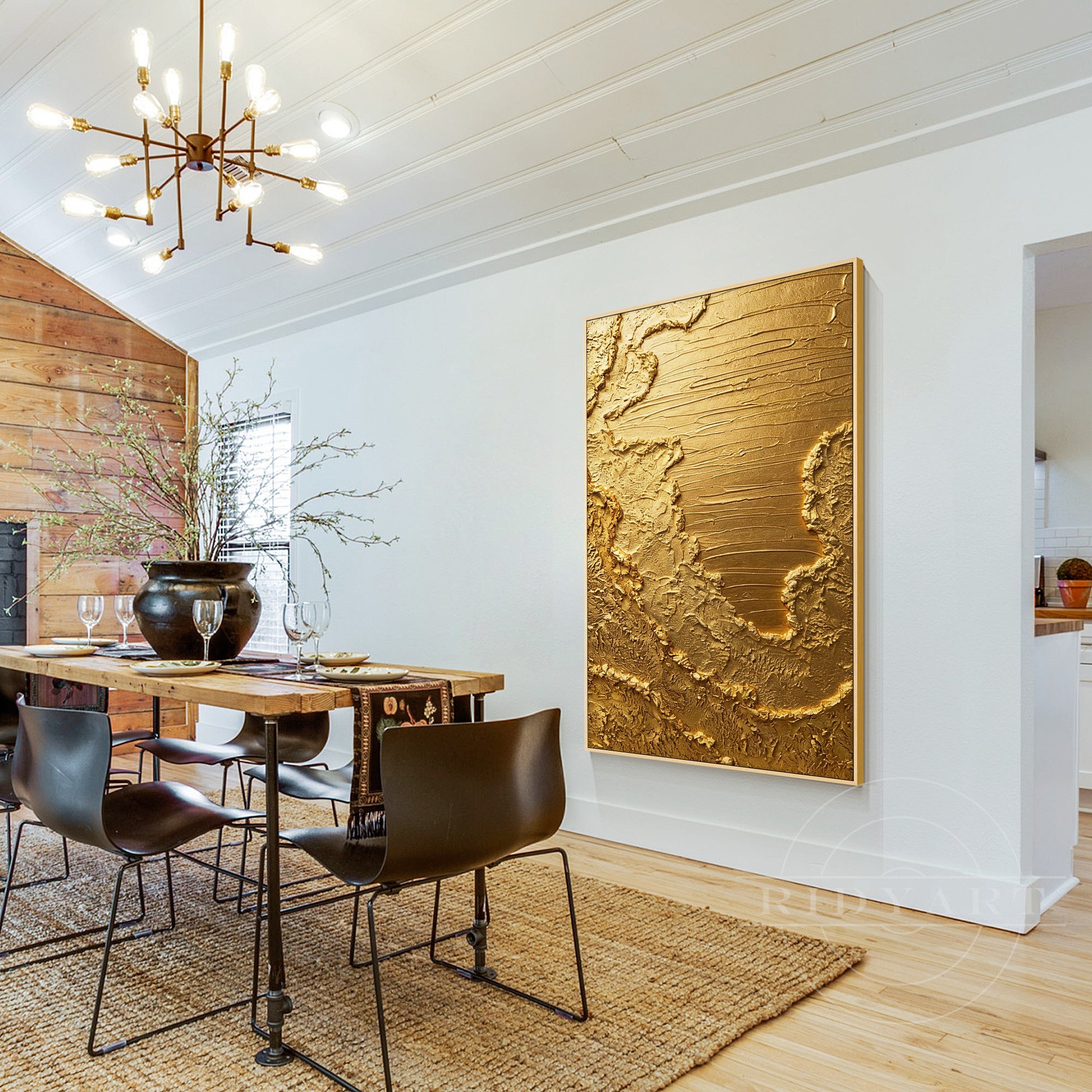 Modern luxury gold abstract wall art with heavy impasto