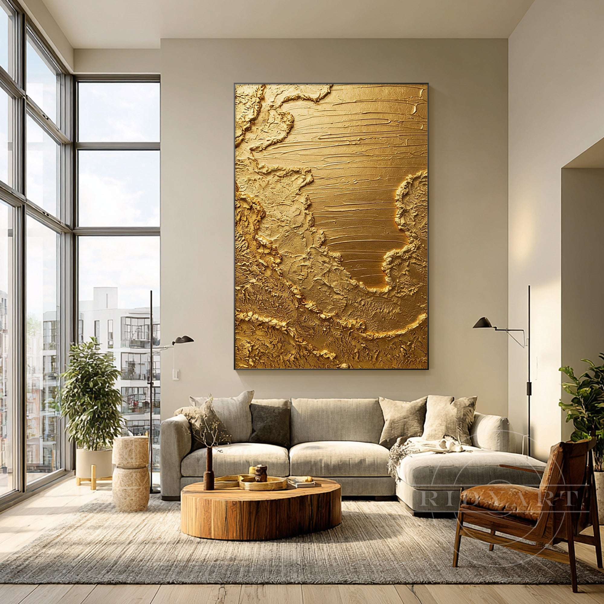 Handmade gold texture painting contemporary decor