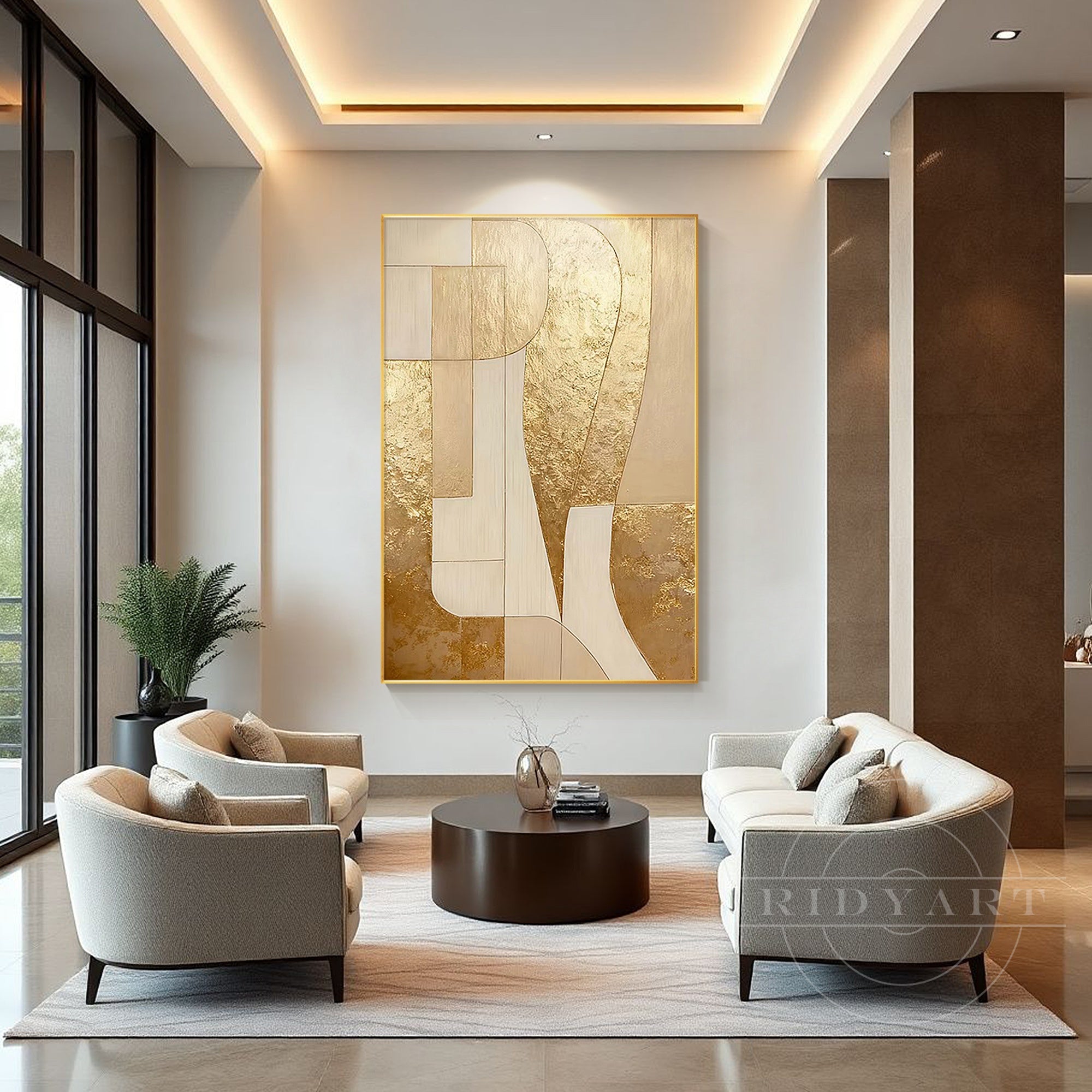 Gold textured geometric canvas painting
