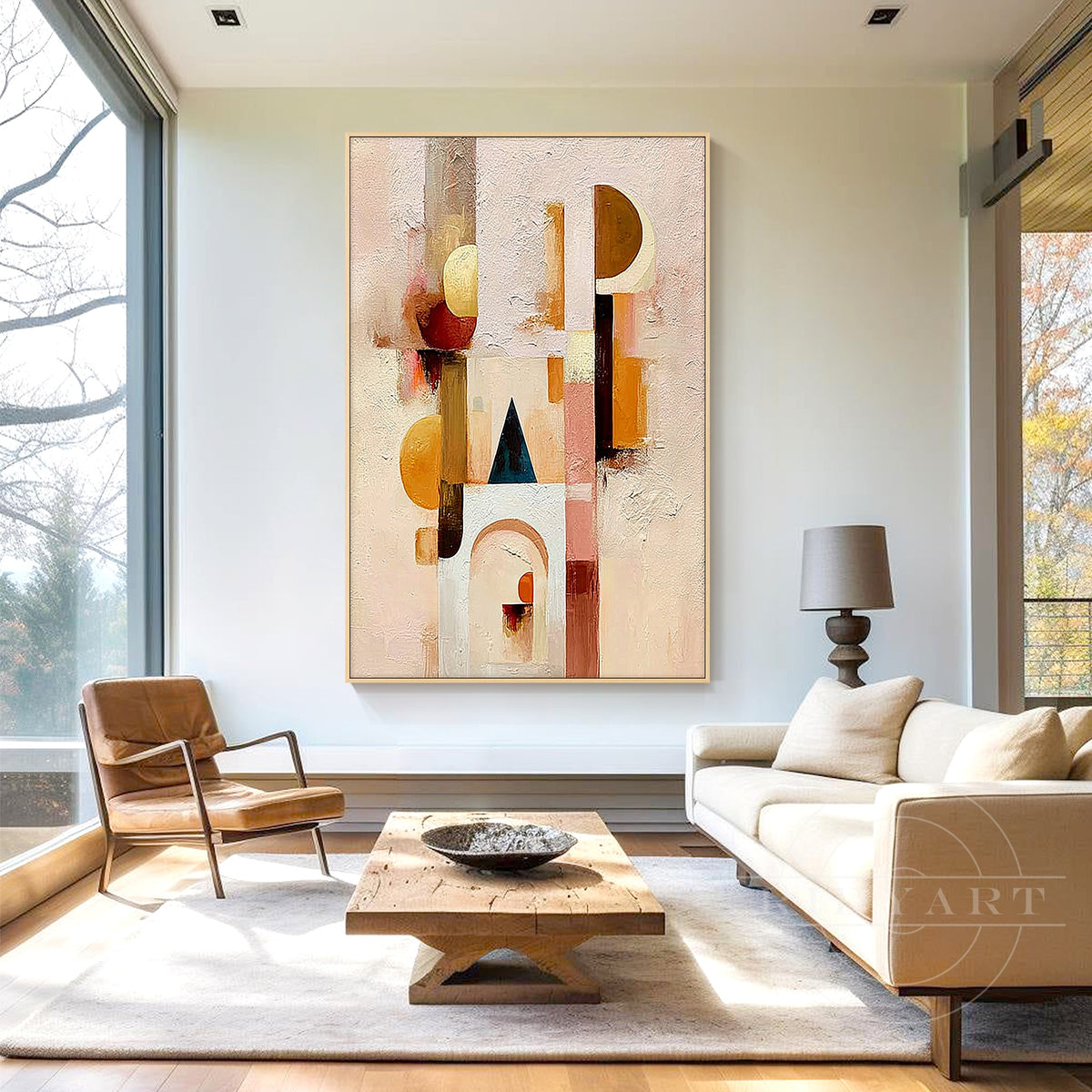 Warm-toned modern abstract geometric decor.