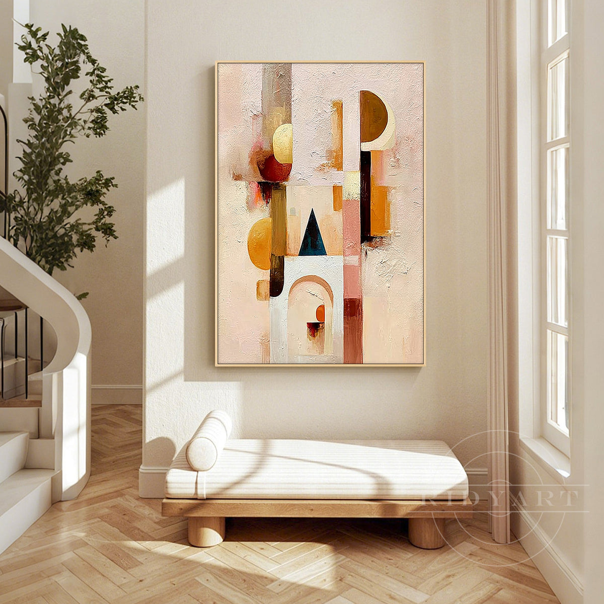 Vertical geometric canvas wall art.