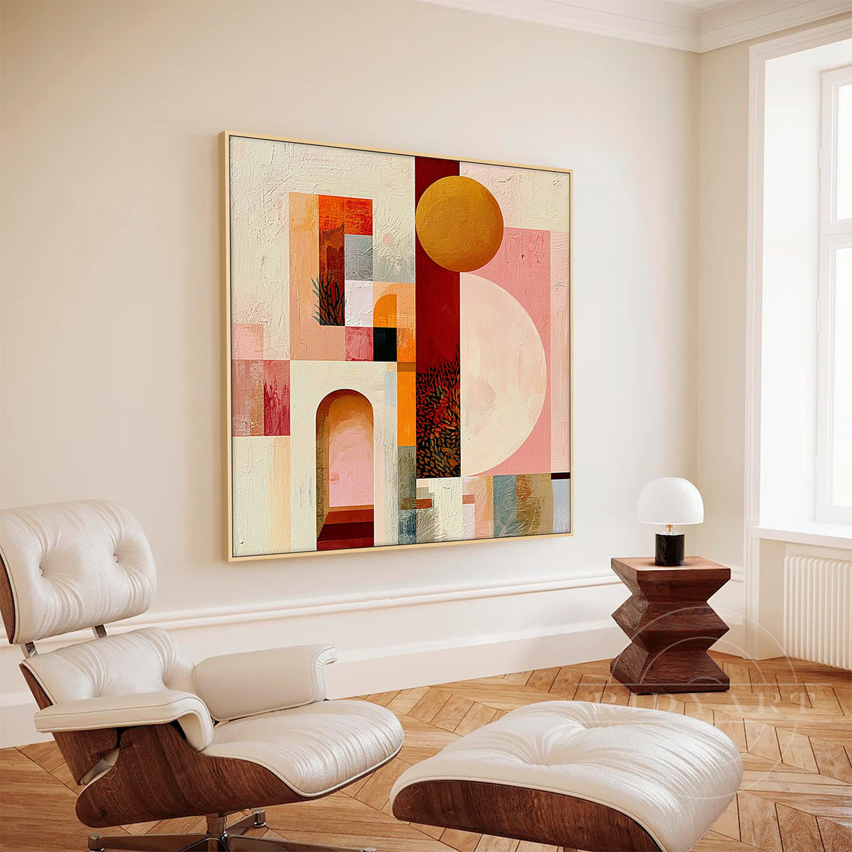 Golden sun and crimson arch canvas art.