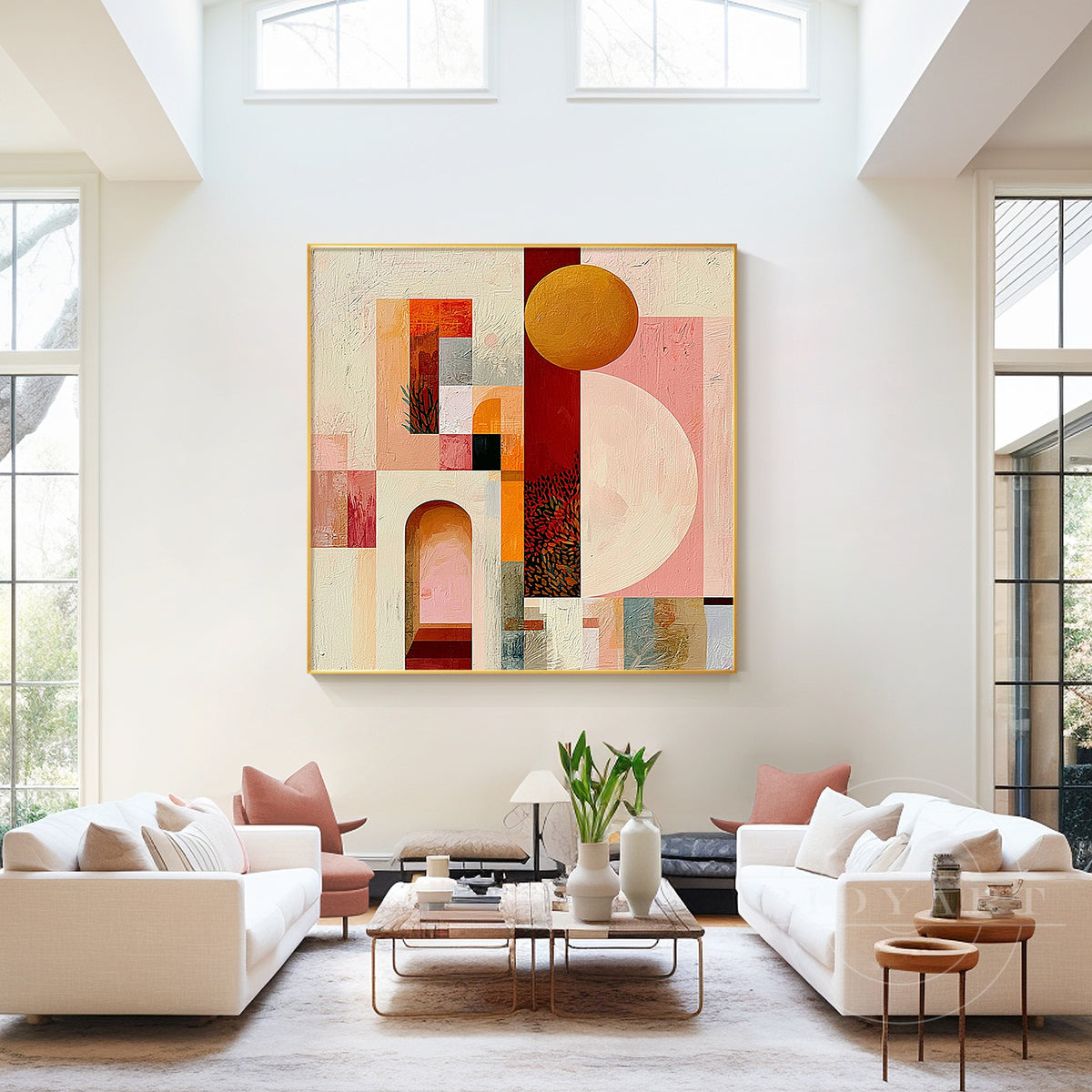 Warm pink and red abstract artwork.