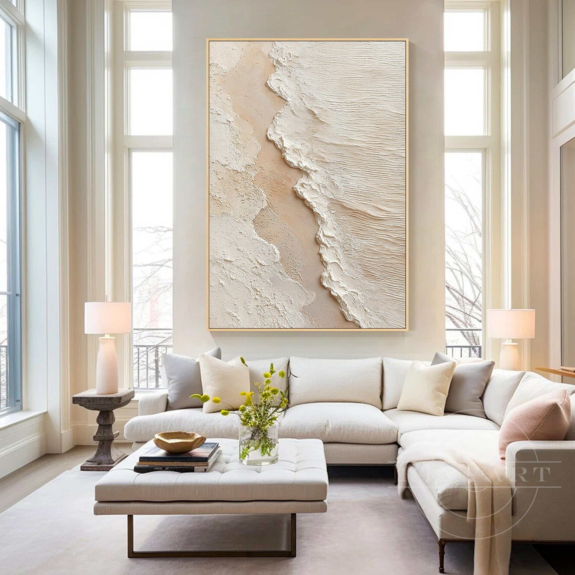 Beige and ivory abstract artwork