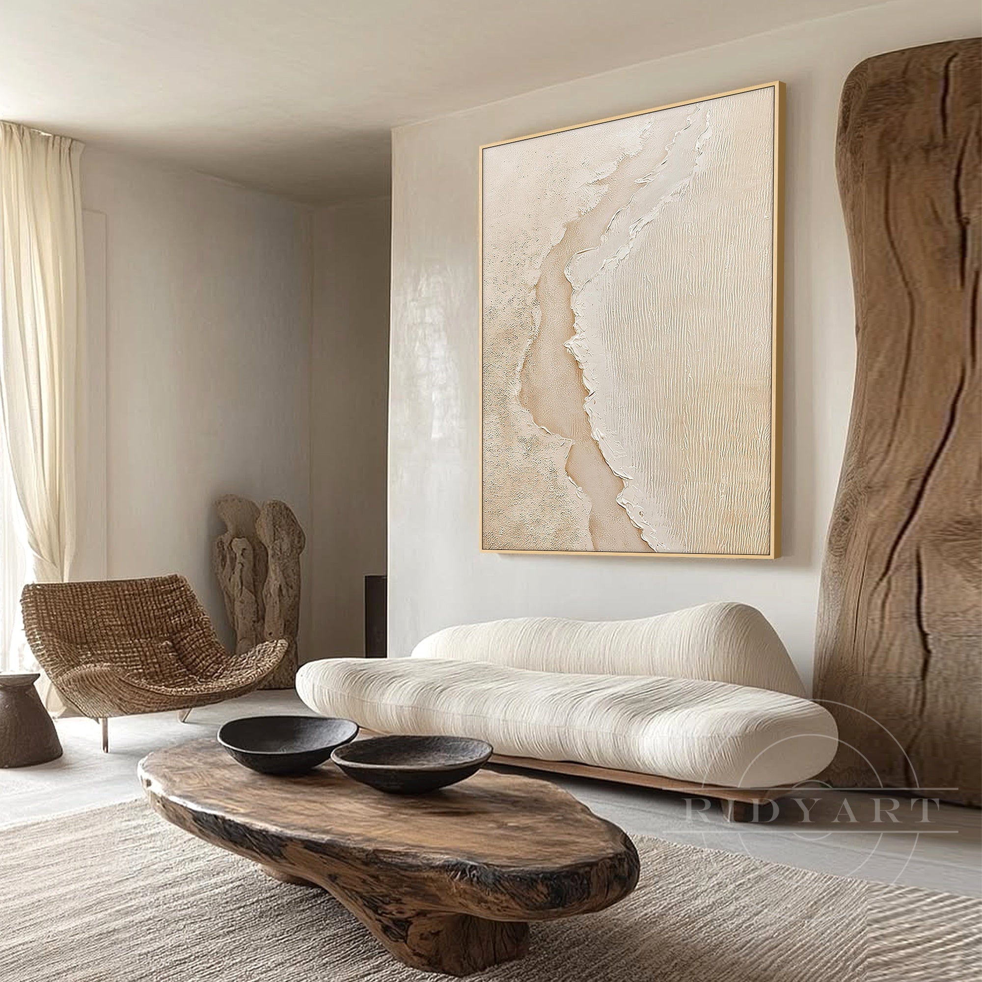 Ivory beige textured wall art