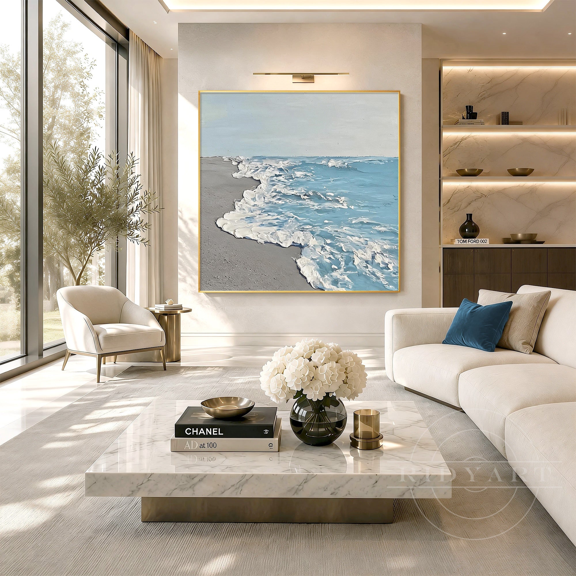 Textured ocean painting in beach style 