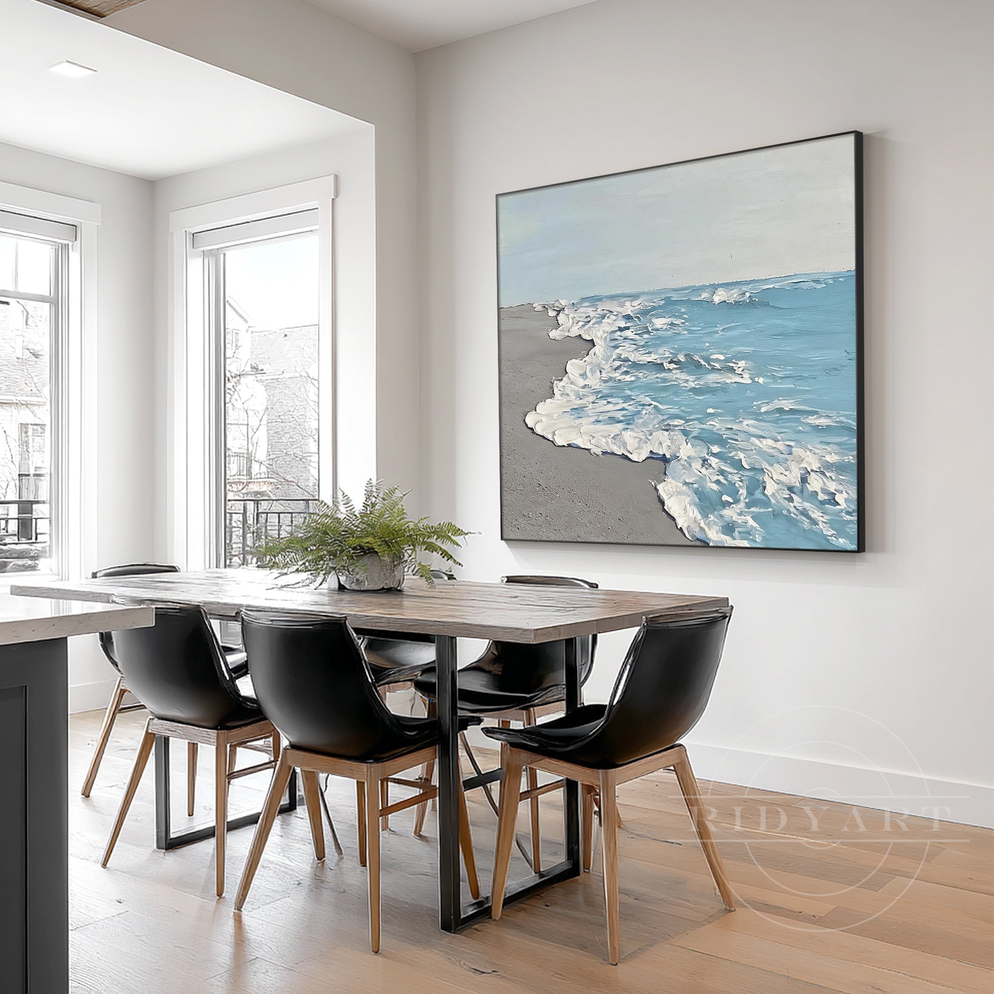 Blue ocean canvas art in dining room