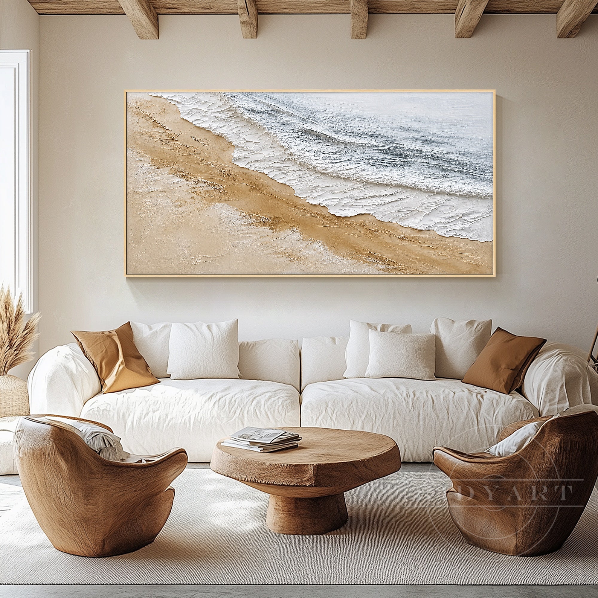 Textured sea wave painting on canvas