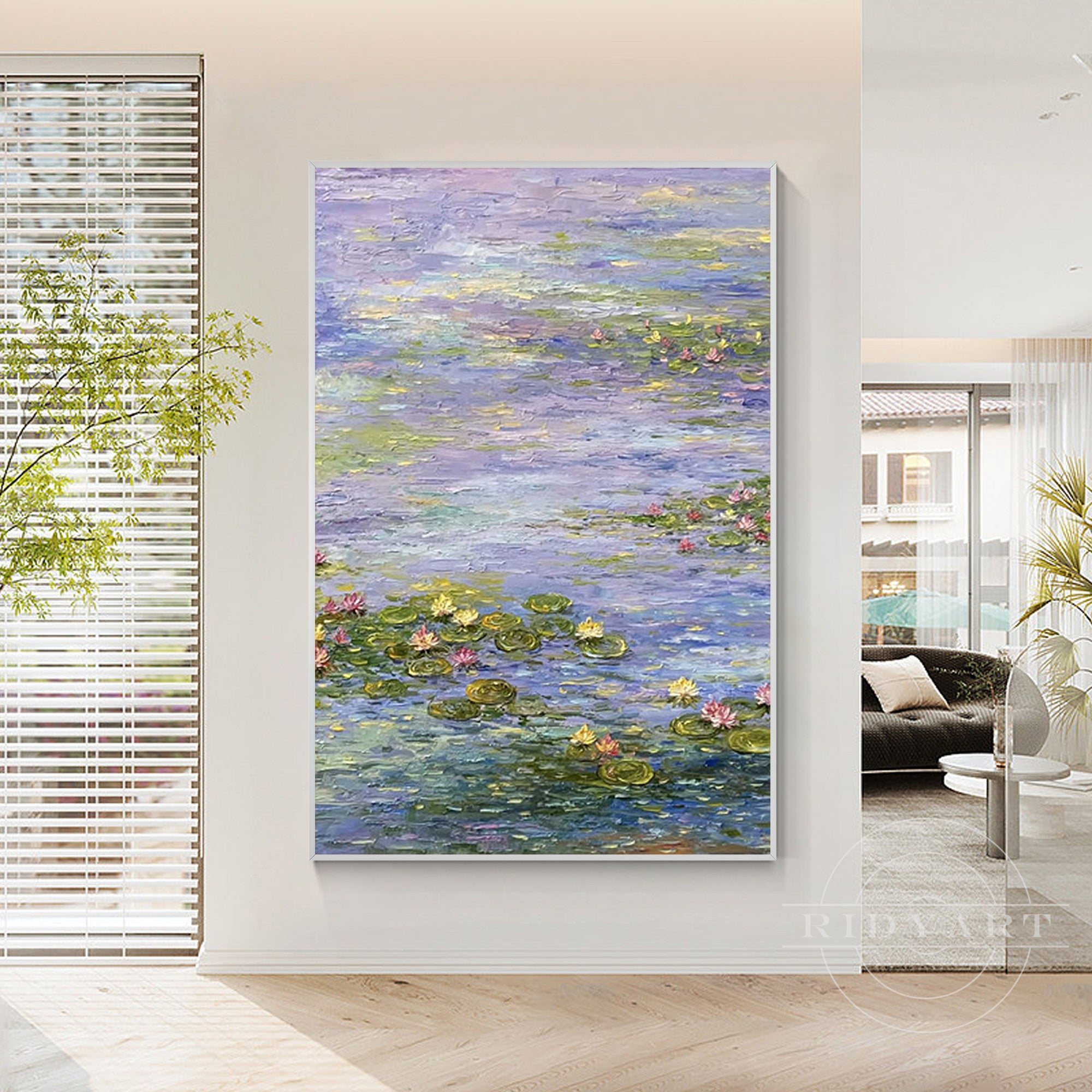Water Lilies Vintage Canvas Wall Art, Modern Landscape Decor