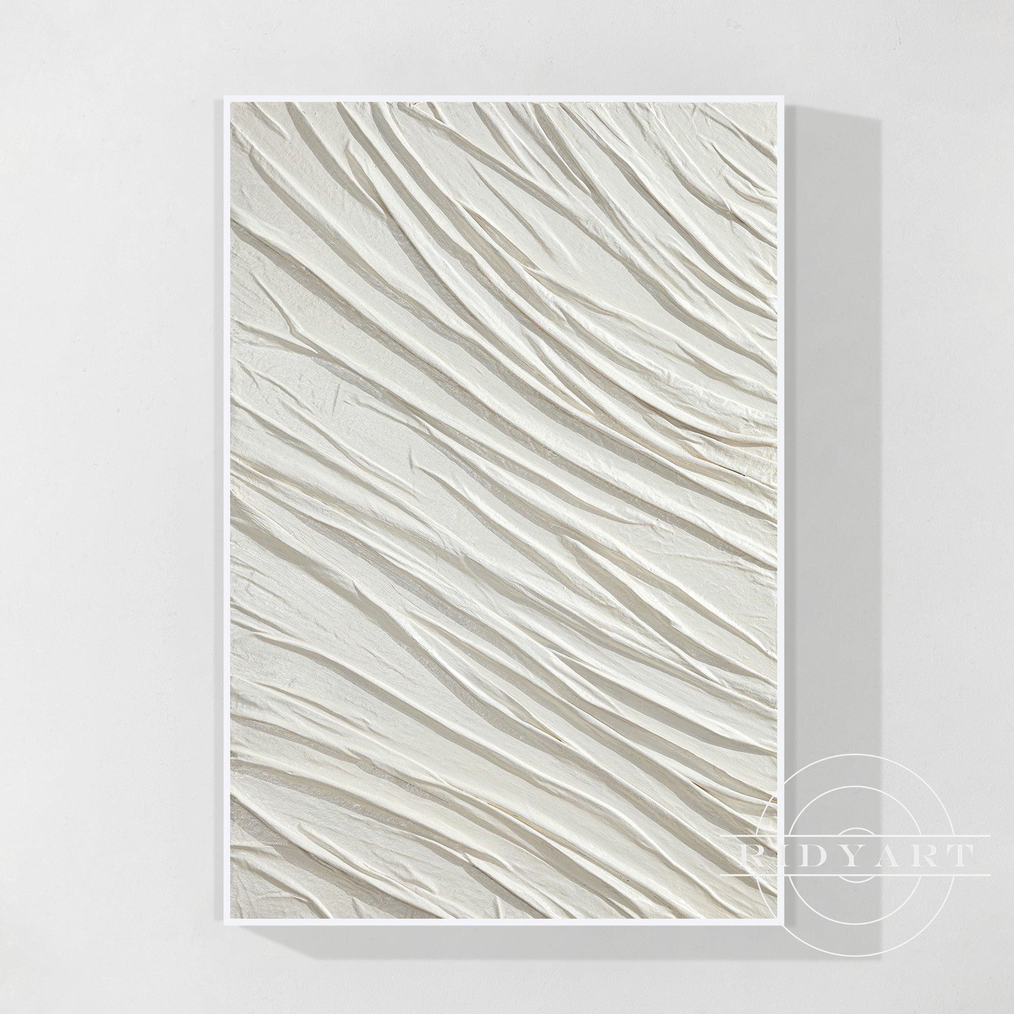 Minimalist White Textured Wall Art - Wavy Impasto Painting