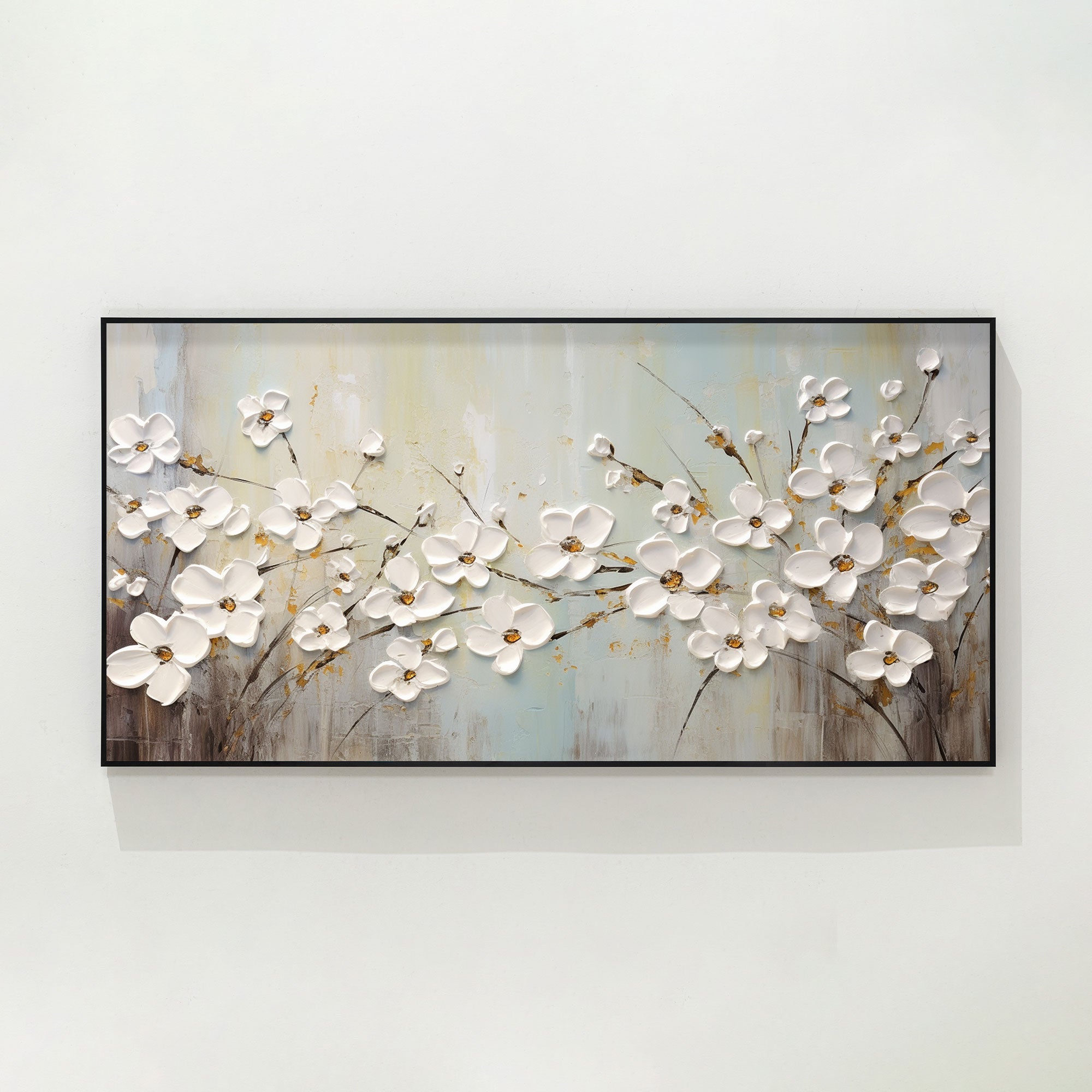 White Flowers Gold leaf Texture Wall Art