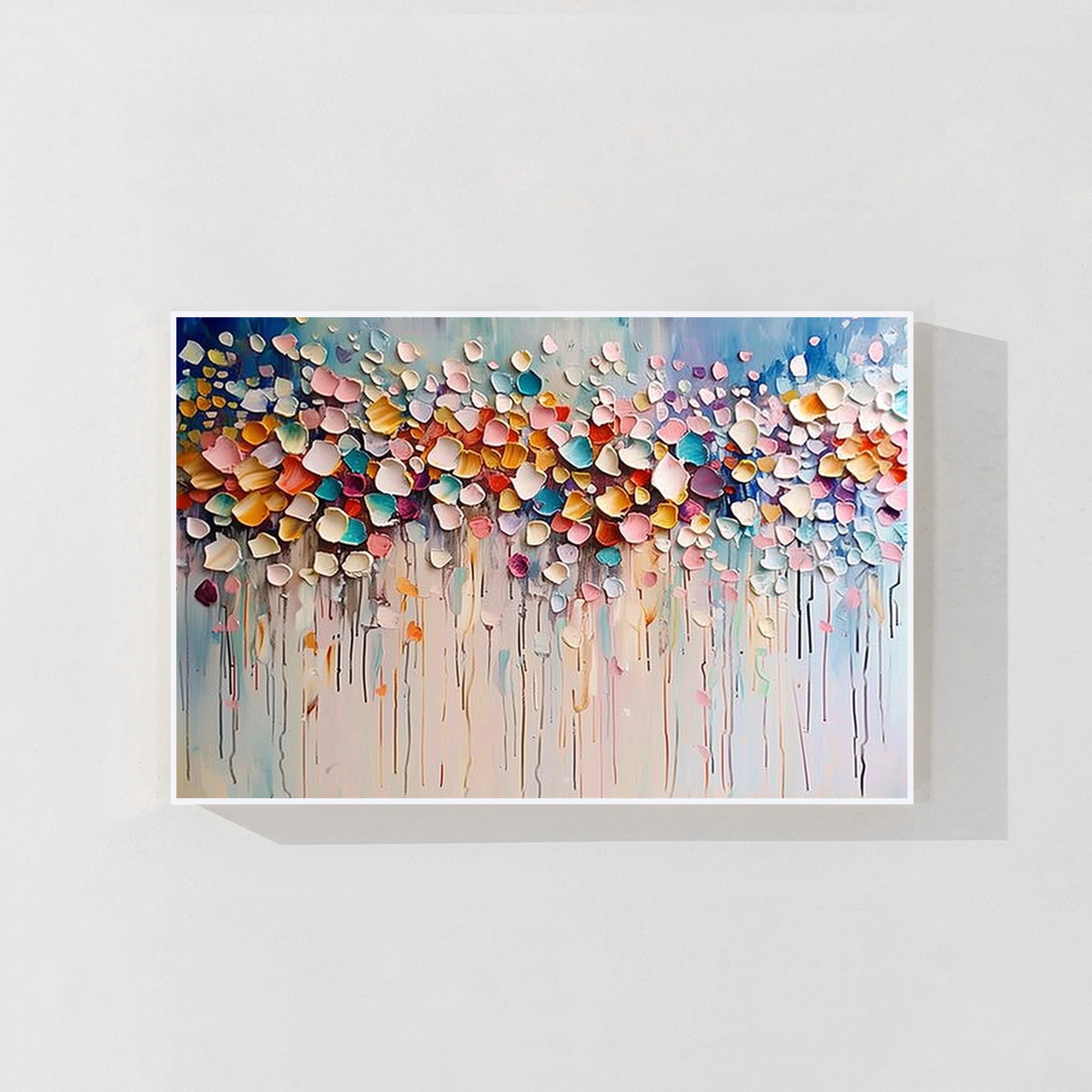 Colorful 3D textured wildflower painting on canvas.
