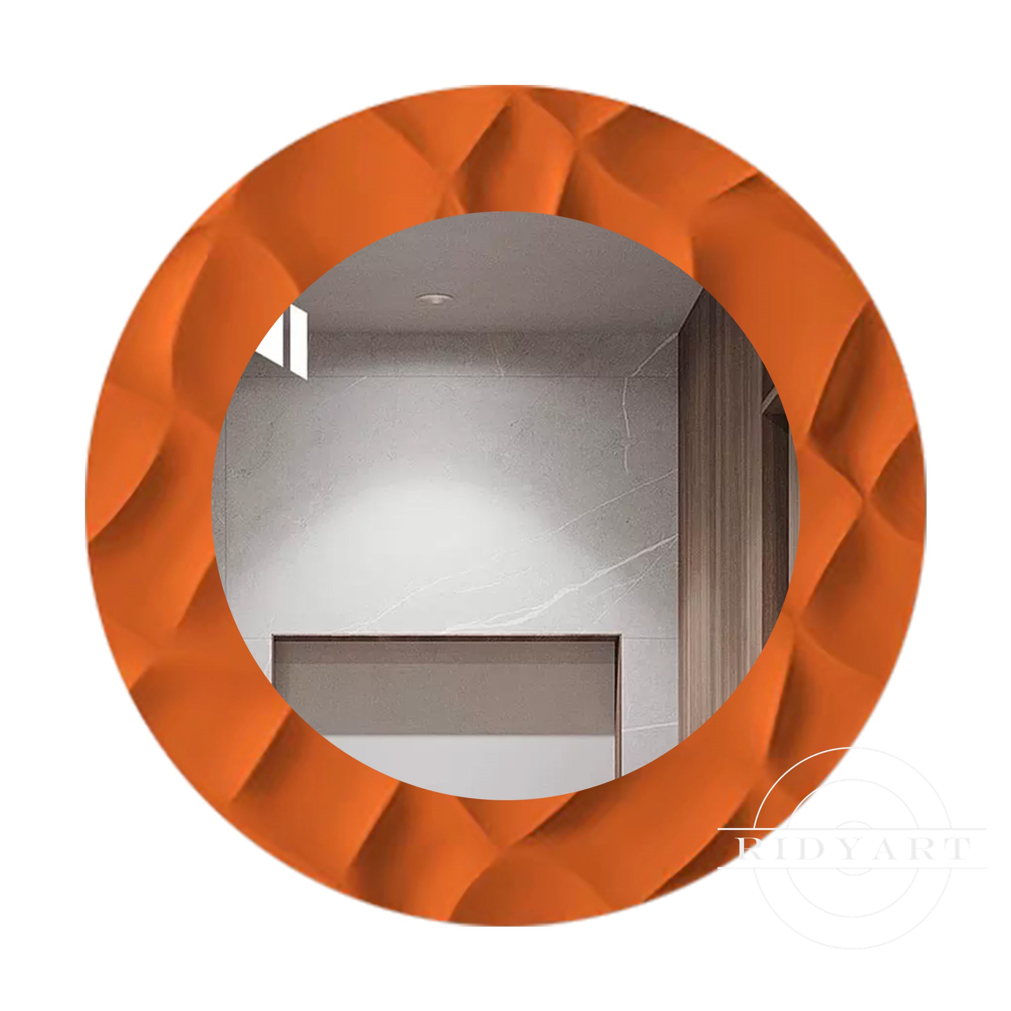 Elegant wooden mirror with vibrant dopamine color accents