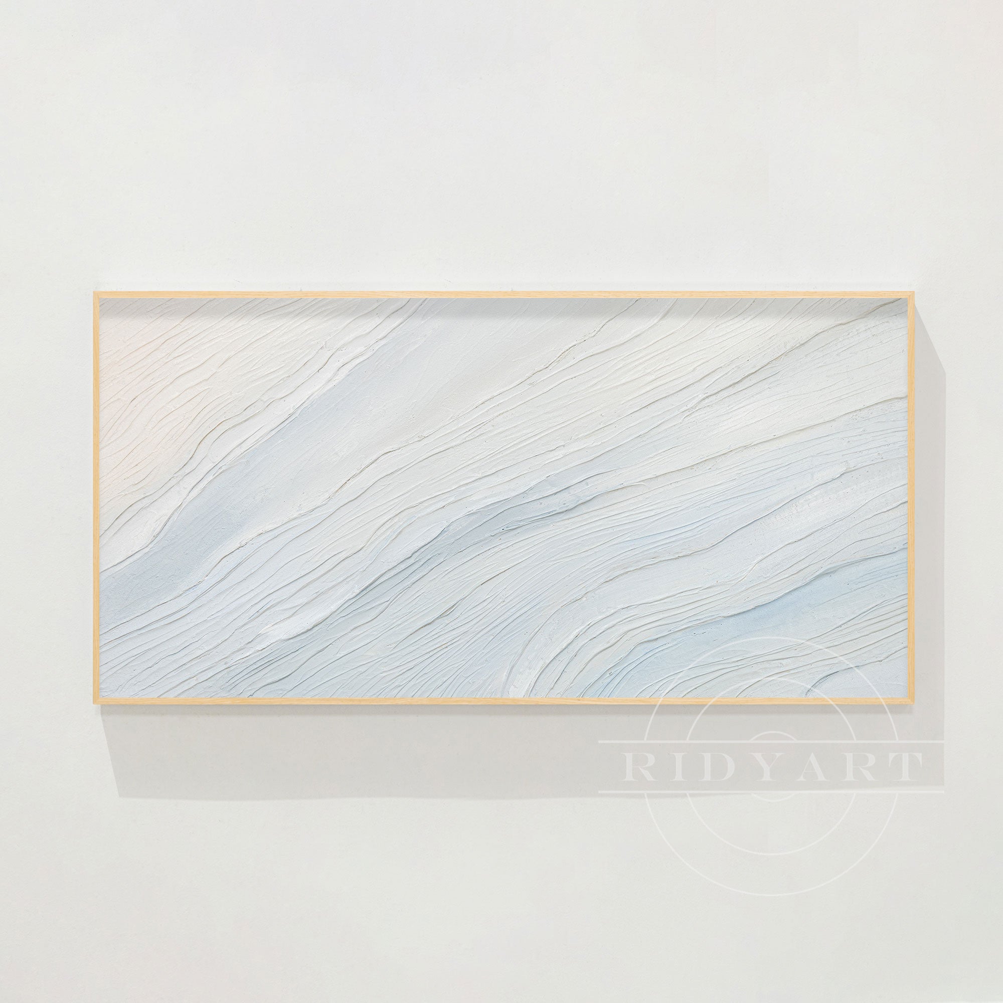 Cream White Light Blue Ocean Painting - 3D Textured Wall Art